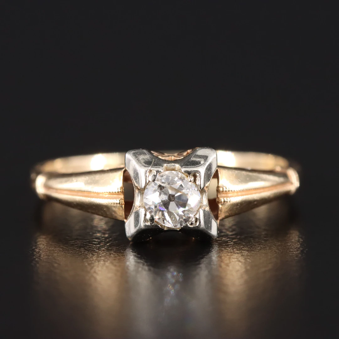 Antique 14K 0.17 CT Old Mine Cut Diamond Solitaire Ring