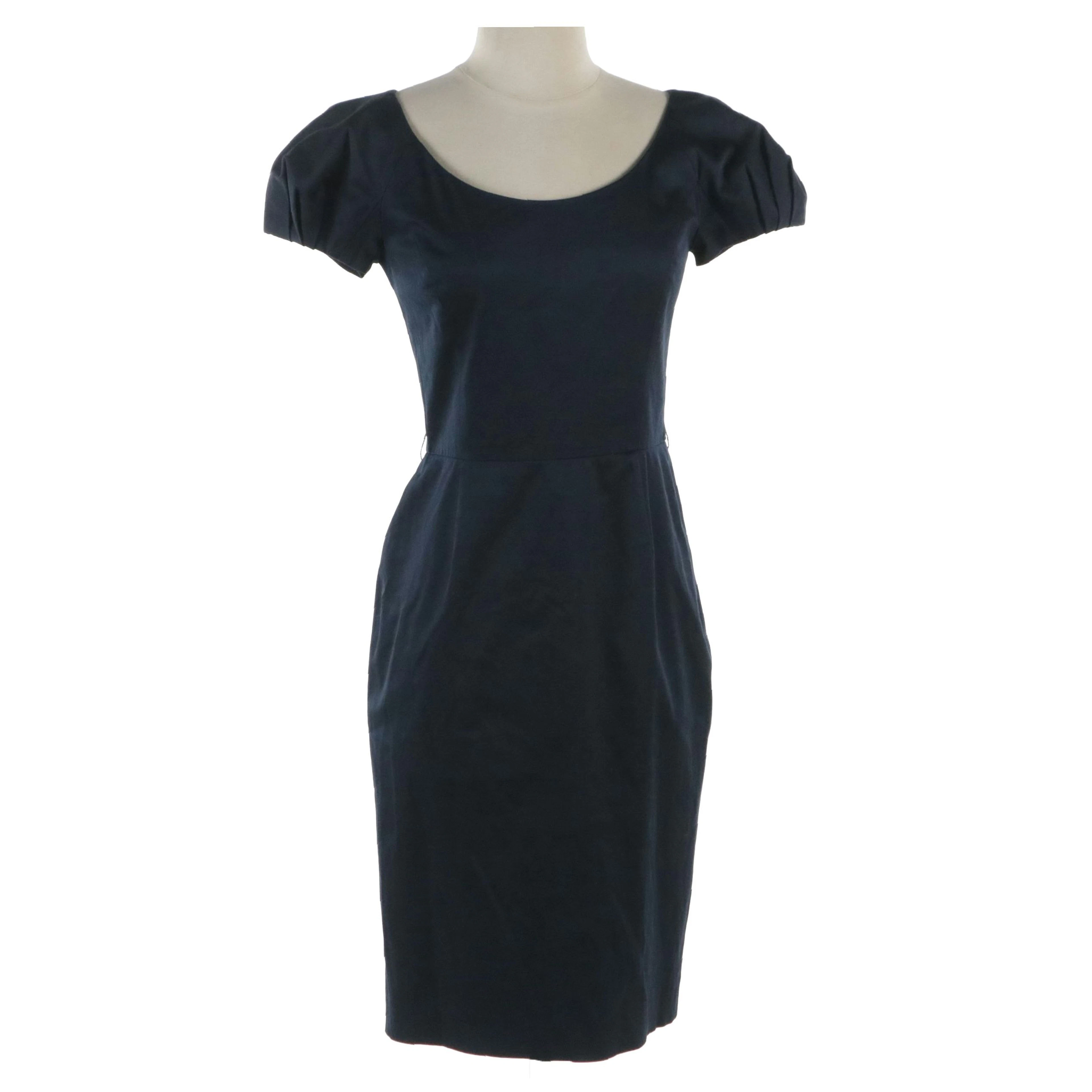 Christian Dior Blue Pleated Cap Sleeve Sheath Dress