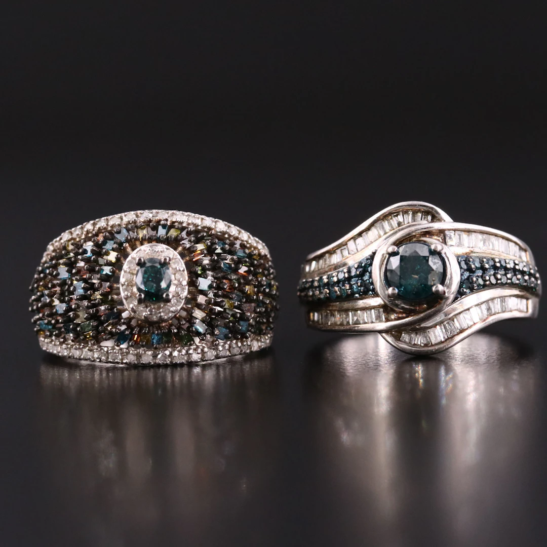 Sterling and Fancy Color Diamond Rings