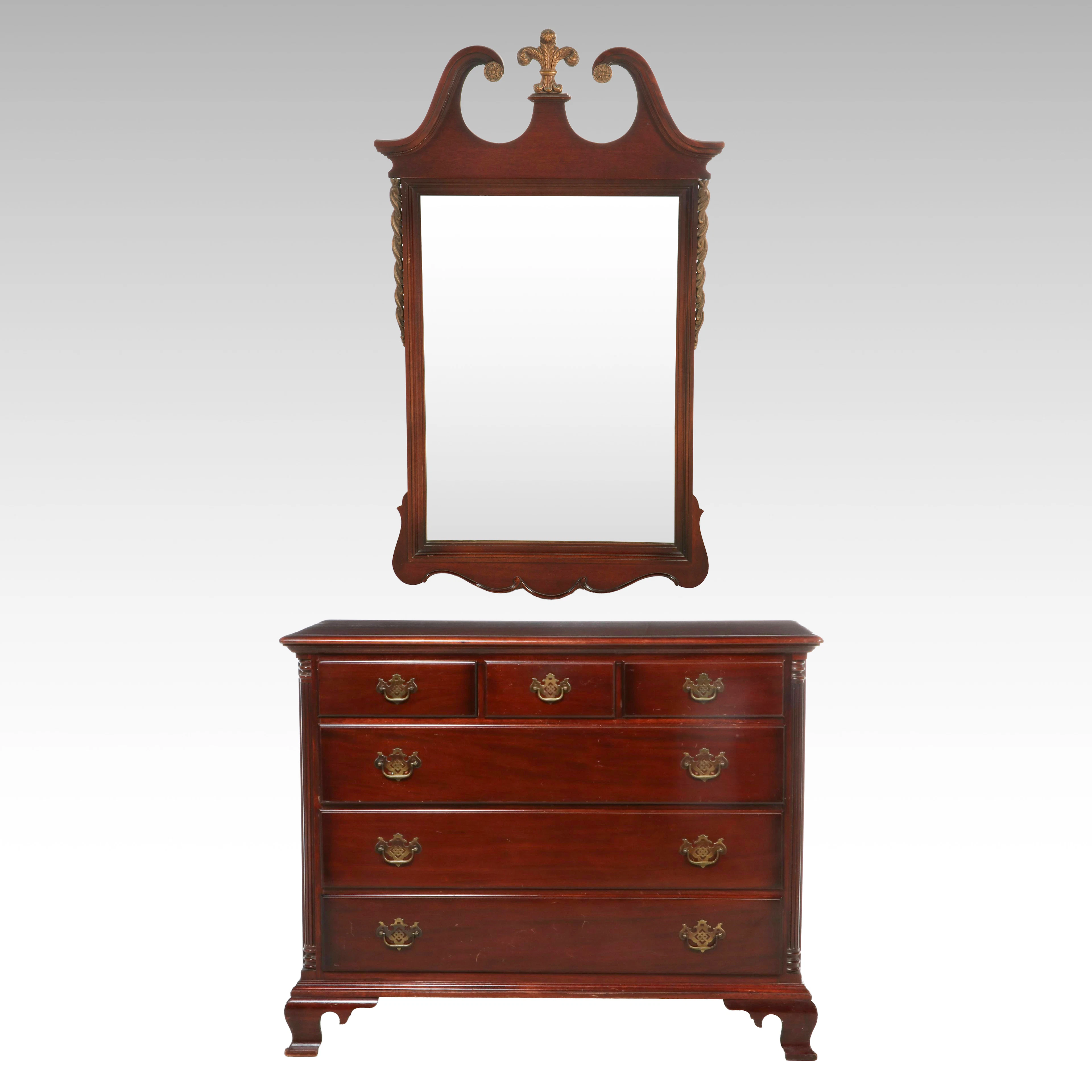 Kling Chippendale Style Mahogany Chest of Drawers with Wall Mirror