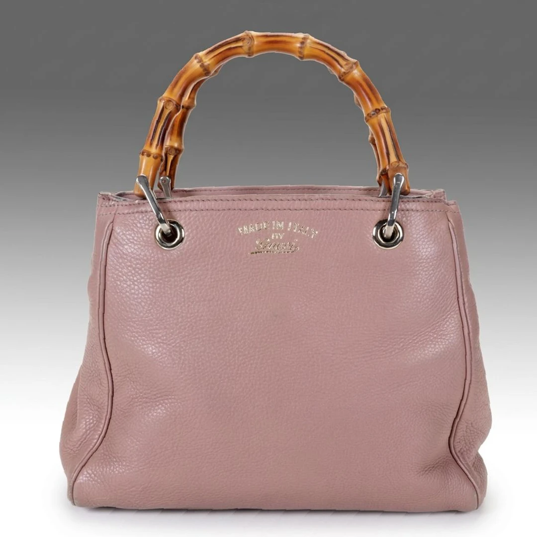 Gucci Small Bamboo Two-Way Shopper Tote in Grained Calfskin Leather