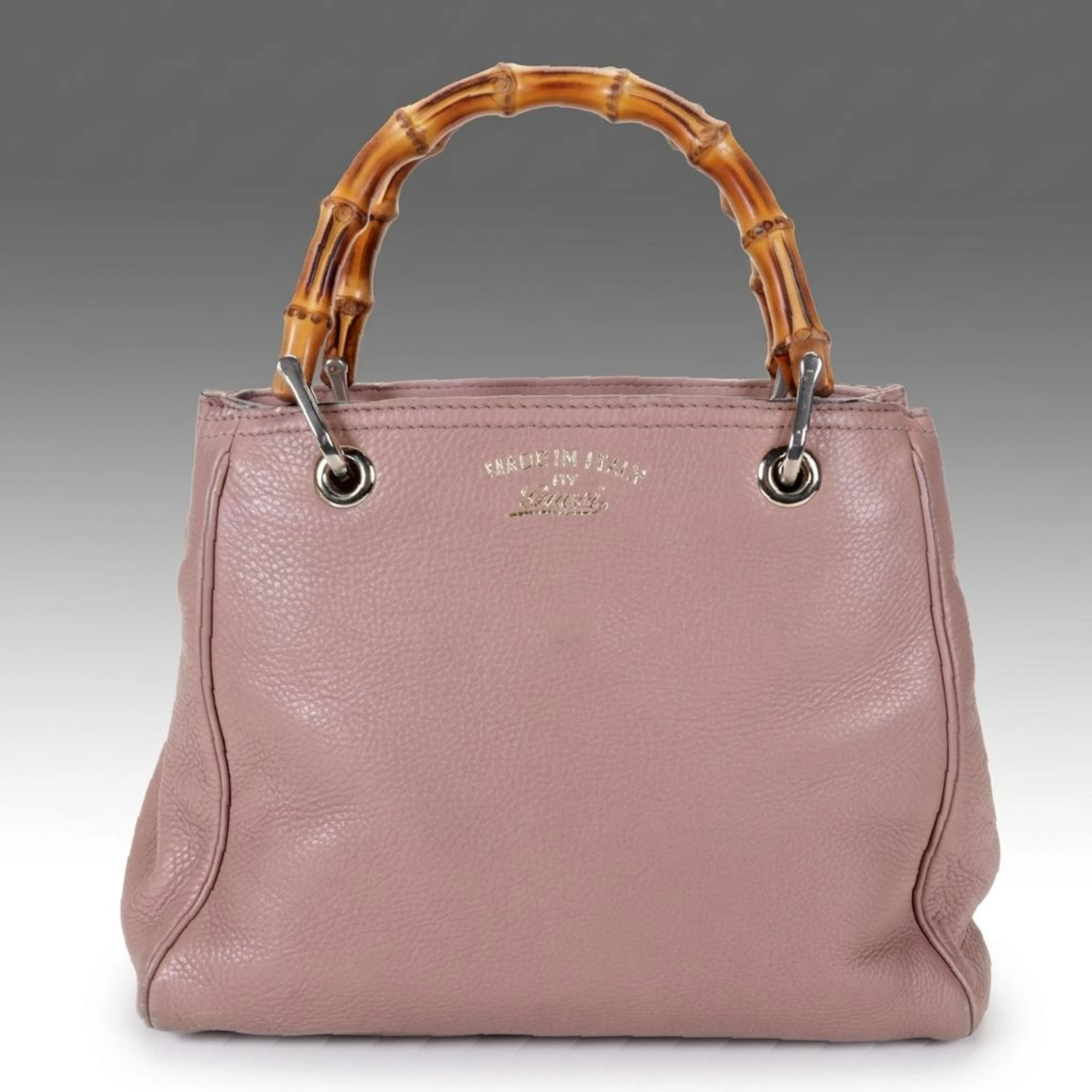 Gucci Small Bamboo Two-Way Shopper Tote in Grained Calfskin Leather