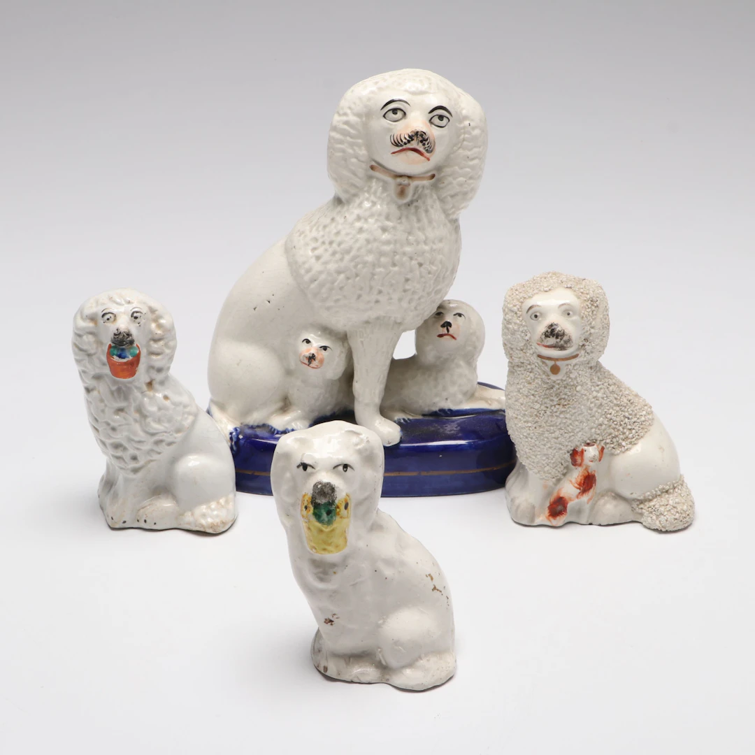 Staffordshire English Earthenware Poodles, 19th Century