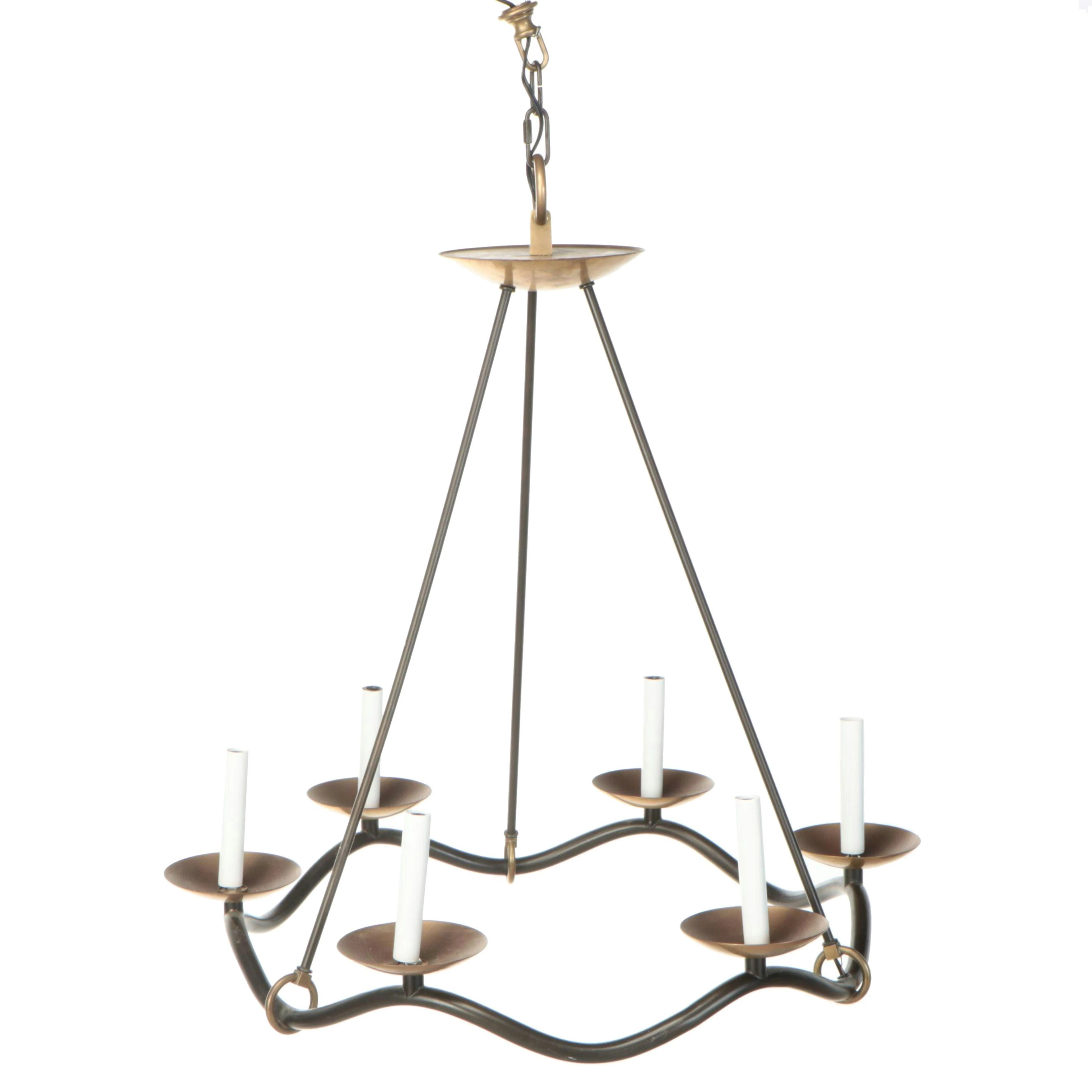 Contemporary Farmhouse Style Metal Six-Arm Chandelier