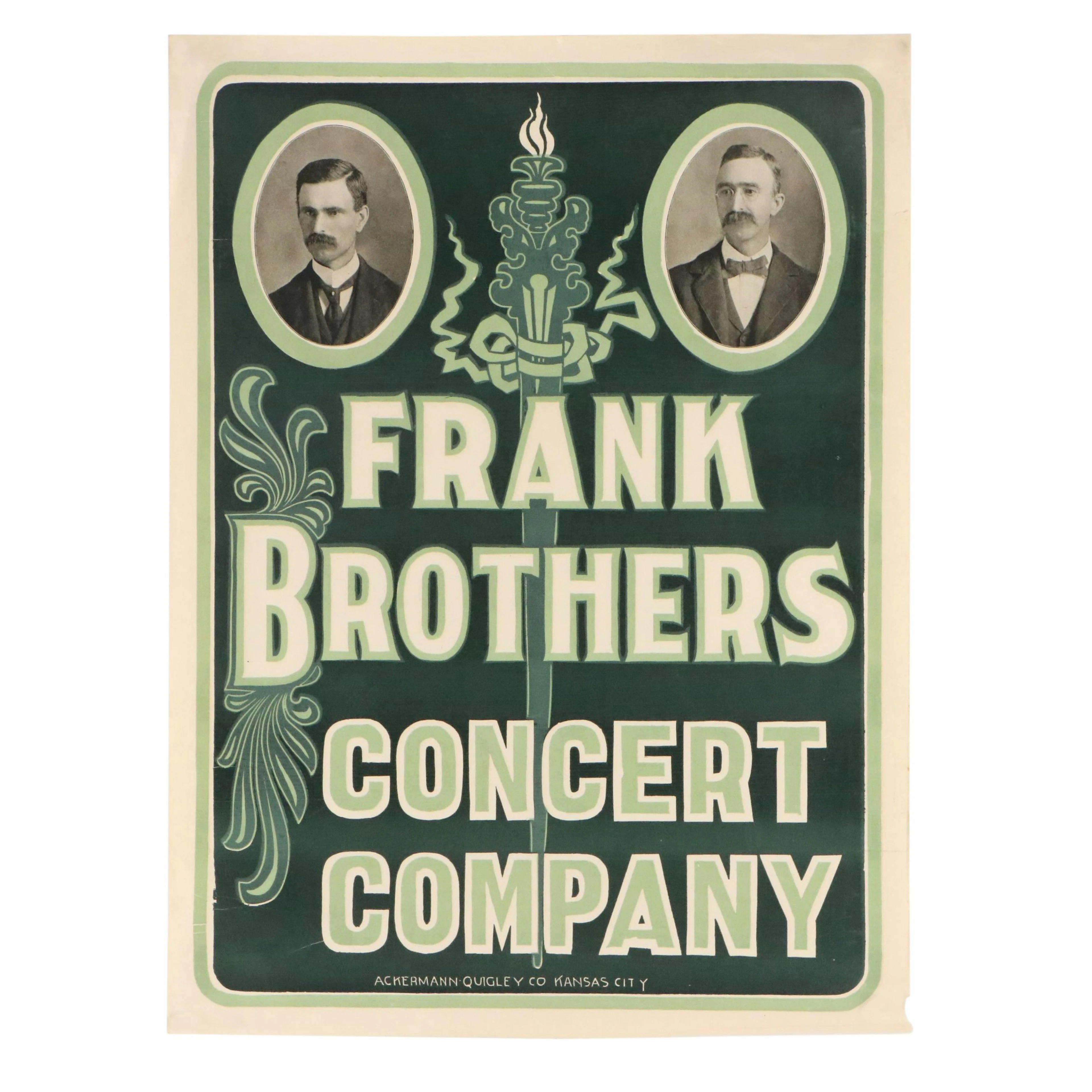 Circa 1895 "Frank Brothers Concert Company" Block Printed Poster