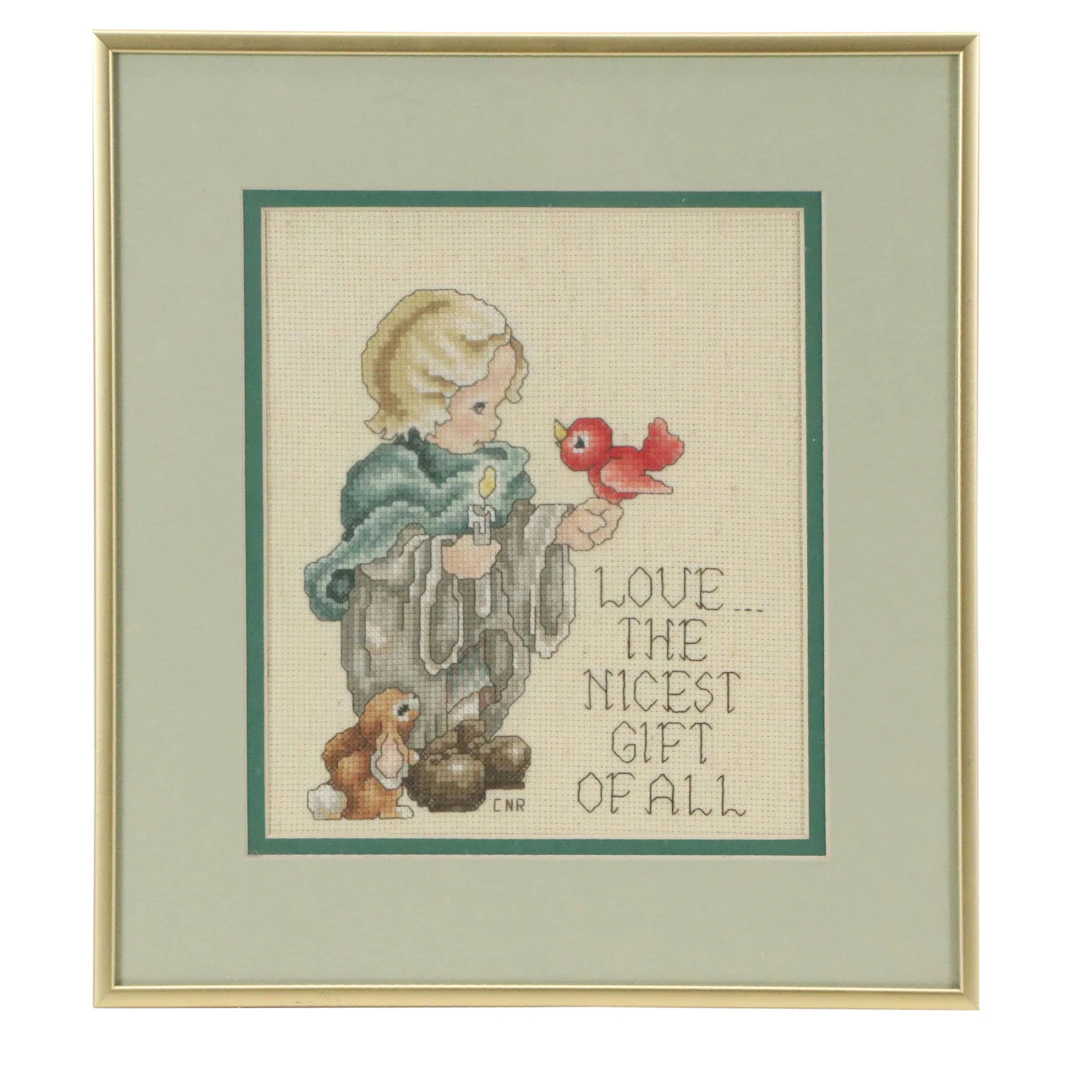 Needlepoint Embroidery "Love... The Nicest Gift of All," Mid to Late 20th C.
