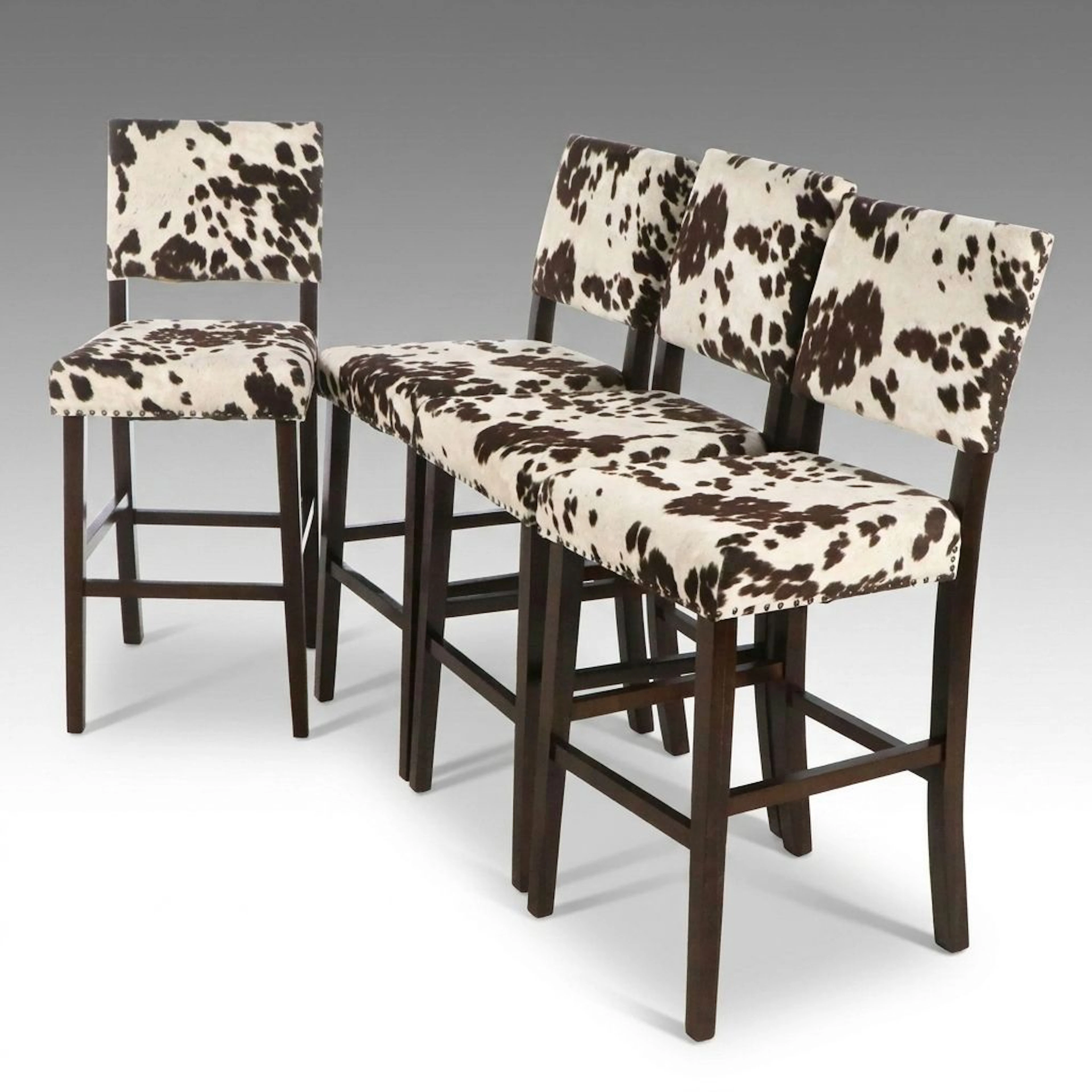 Set of Four Linon Home Cow Print Upholstered Barstools, 2019