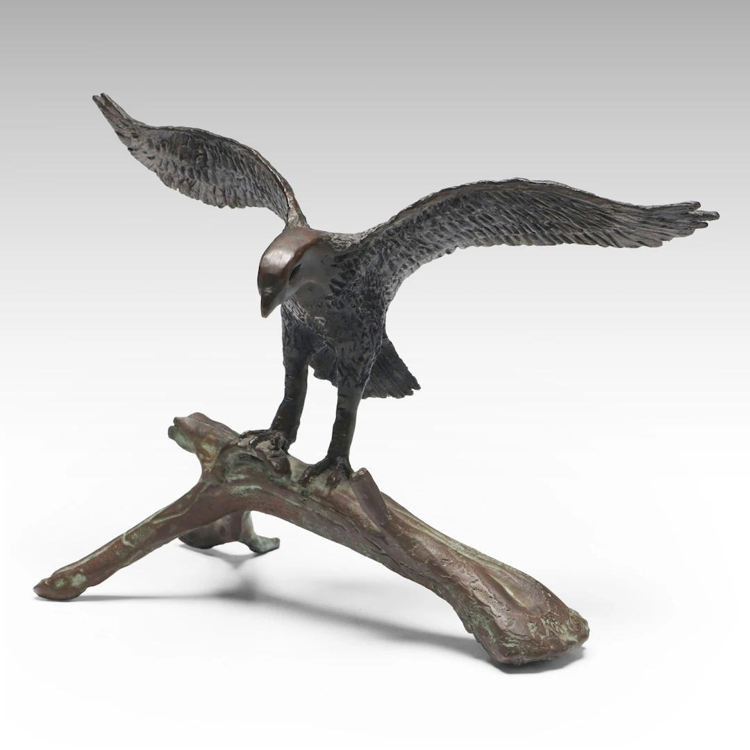 Patinated Cast Bronze Eagle on Branch