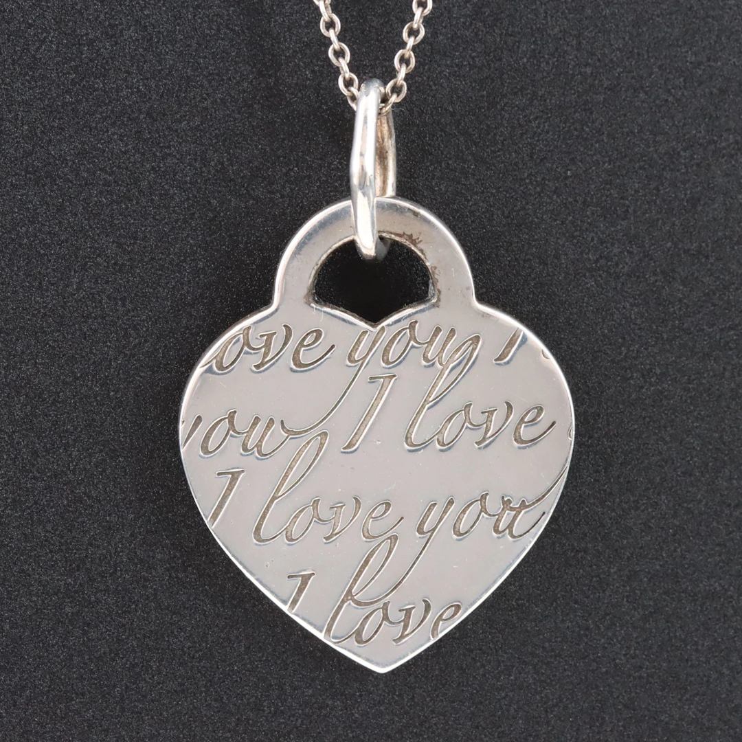 Tiffany & Co. Sterling I Love You Heart Tag Pendant Necklace