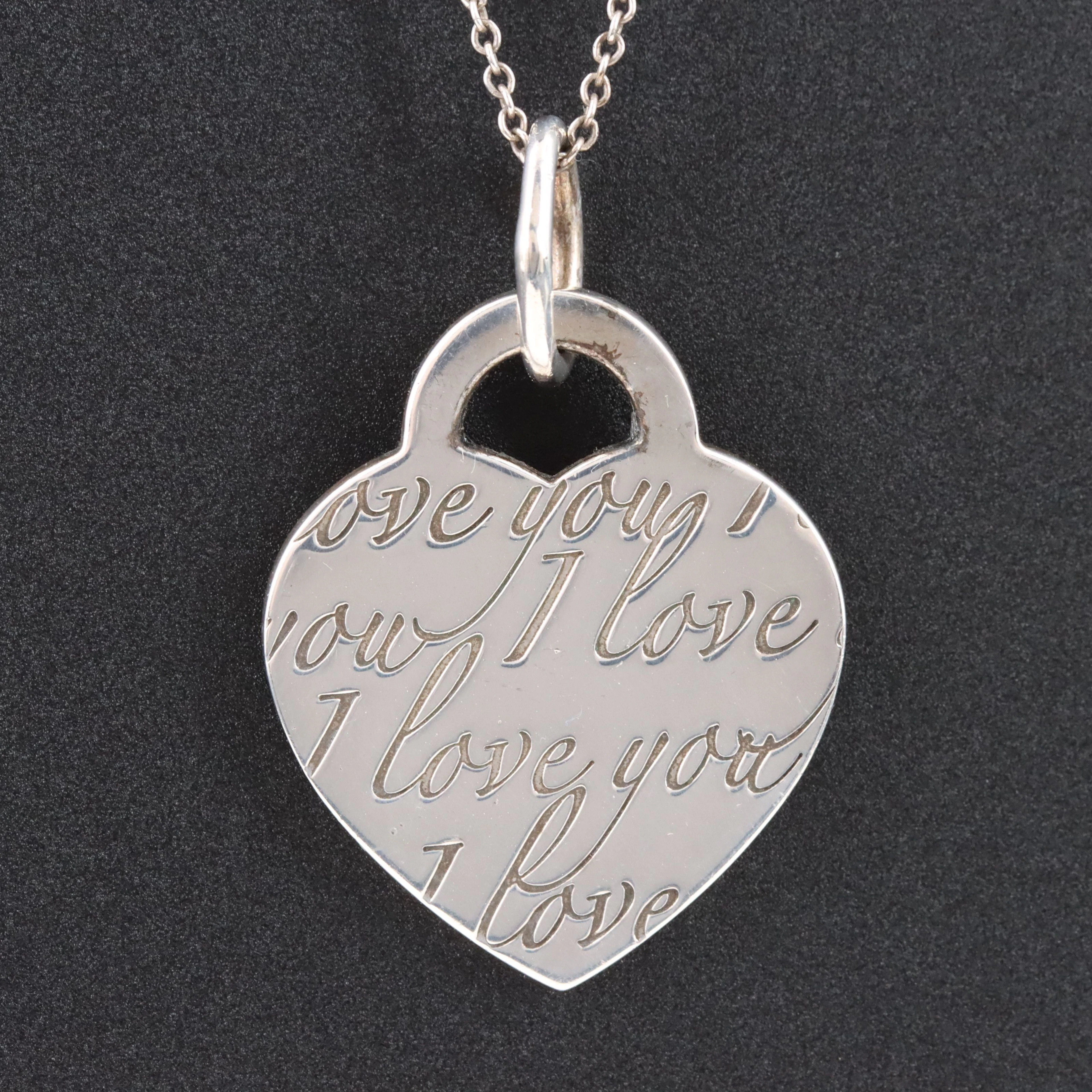 Tiffany & Co. Sterling I Love You Heart Tag Pendant Necklace