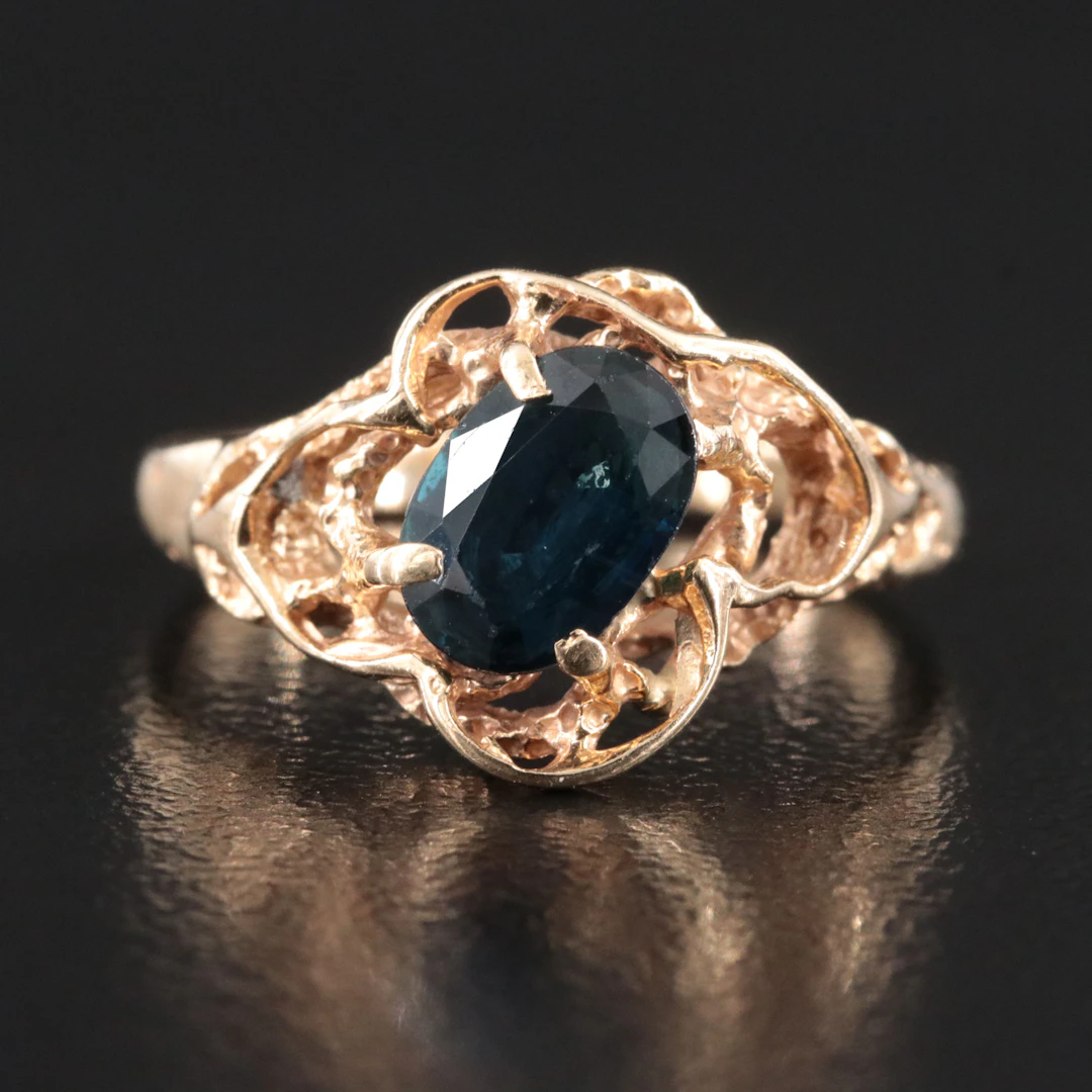 14K Brutalist Sapphire Ring