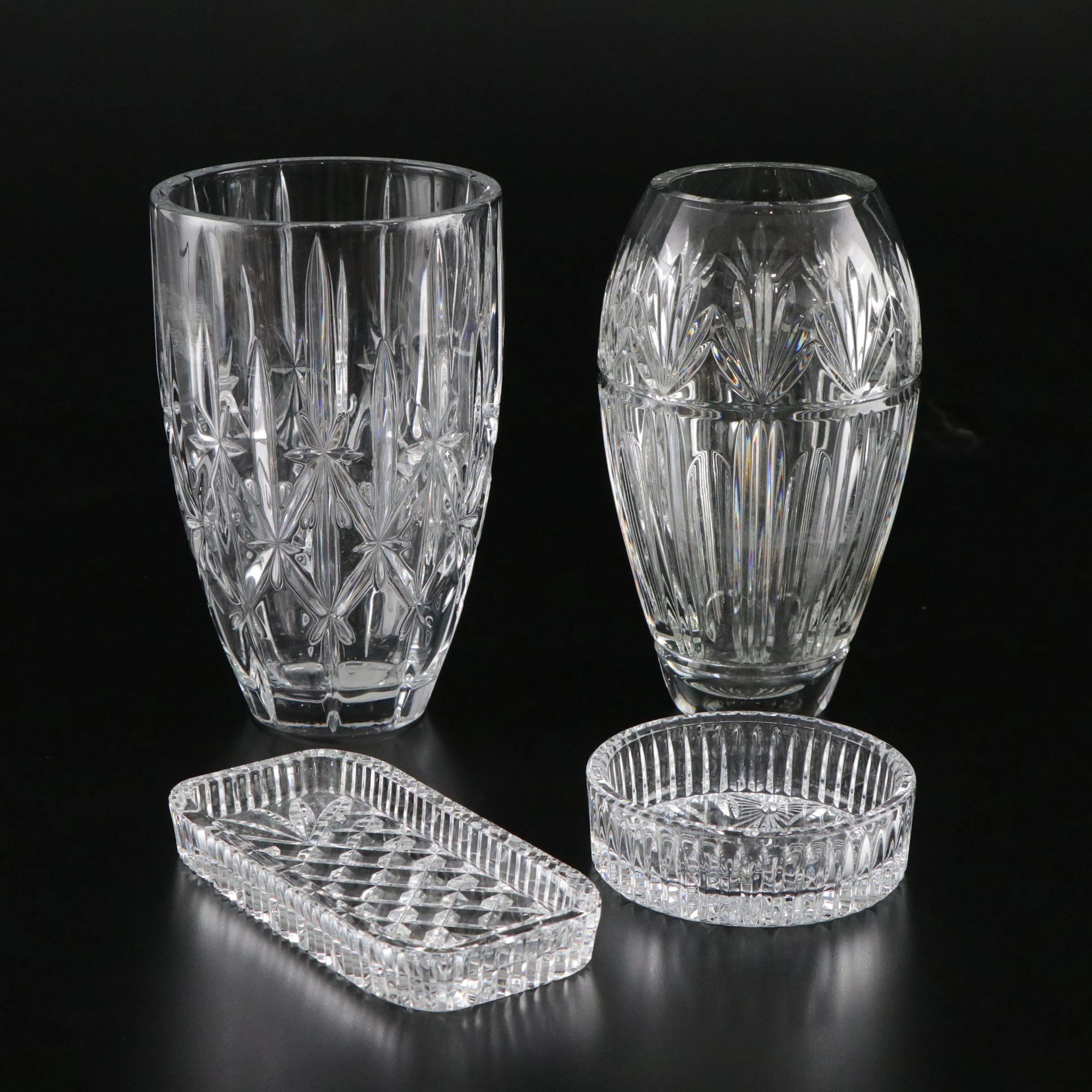 Waterford "Bantry," "Sparkle" Vases with Butter Dish and Wine Coaster