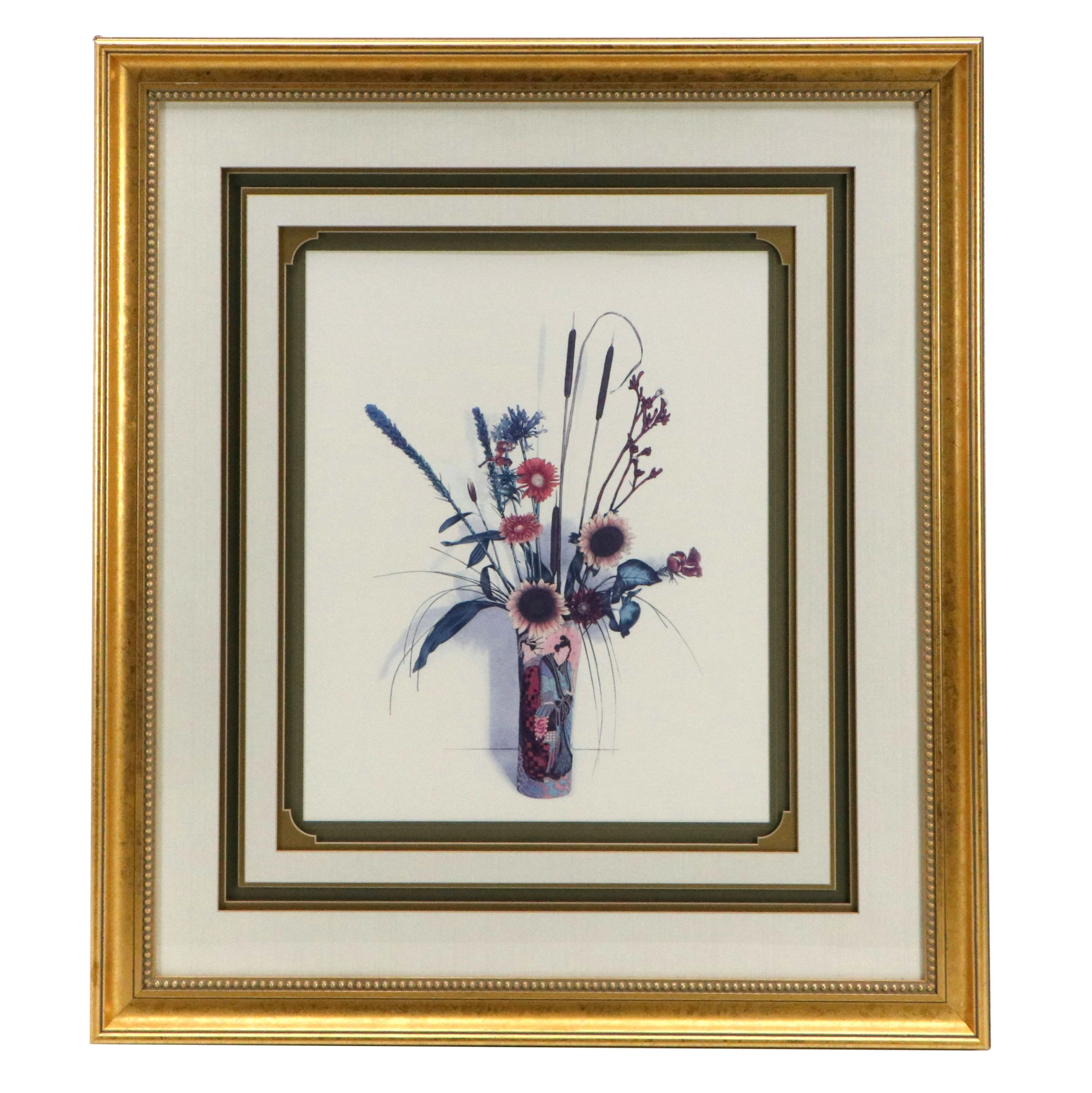 Digital Print of Floral Arrangement in Chinoiserie Vase, 21st Century