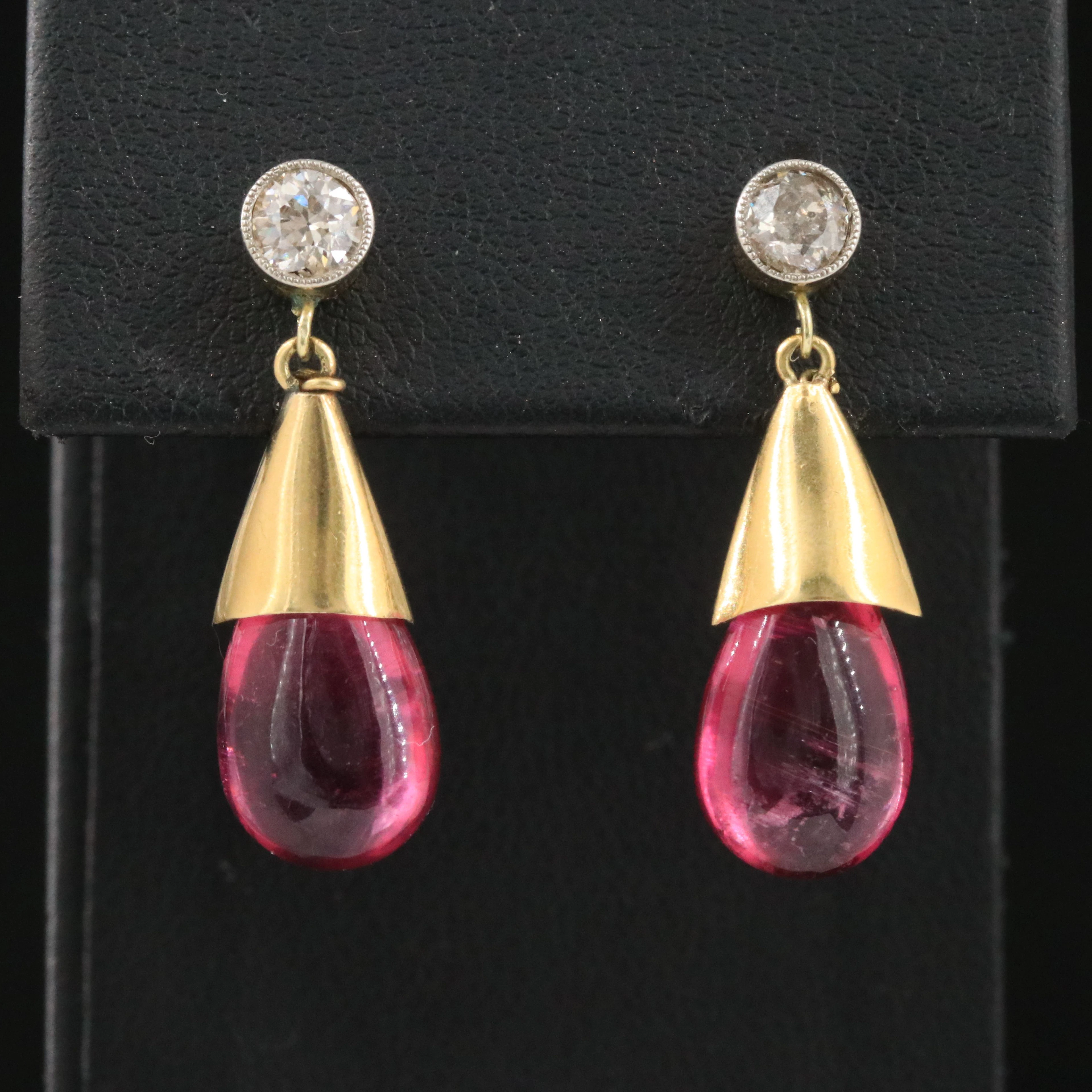 14K and 18K Pink Tourmaline and Diamond Pendant Earrings