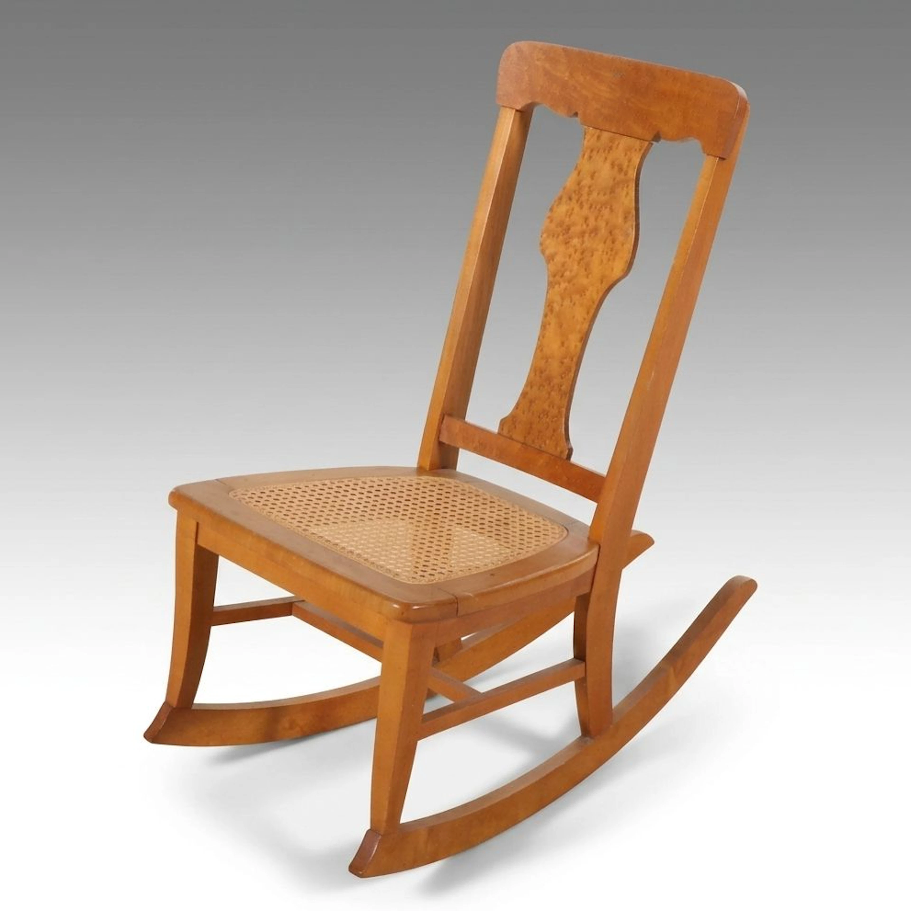 Empire Bird's-Eye Maple Rocking Chair with Caned Seat, 19th Century