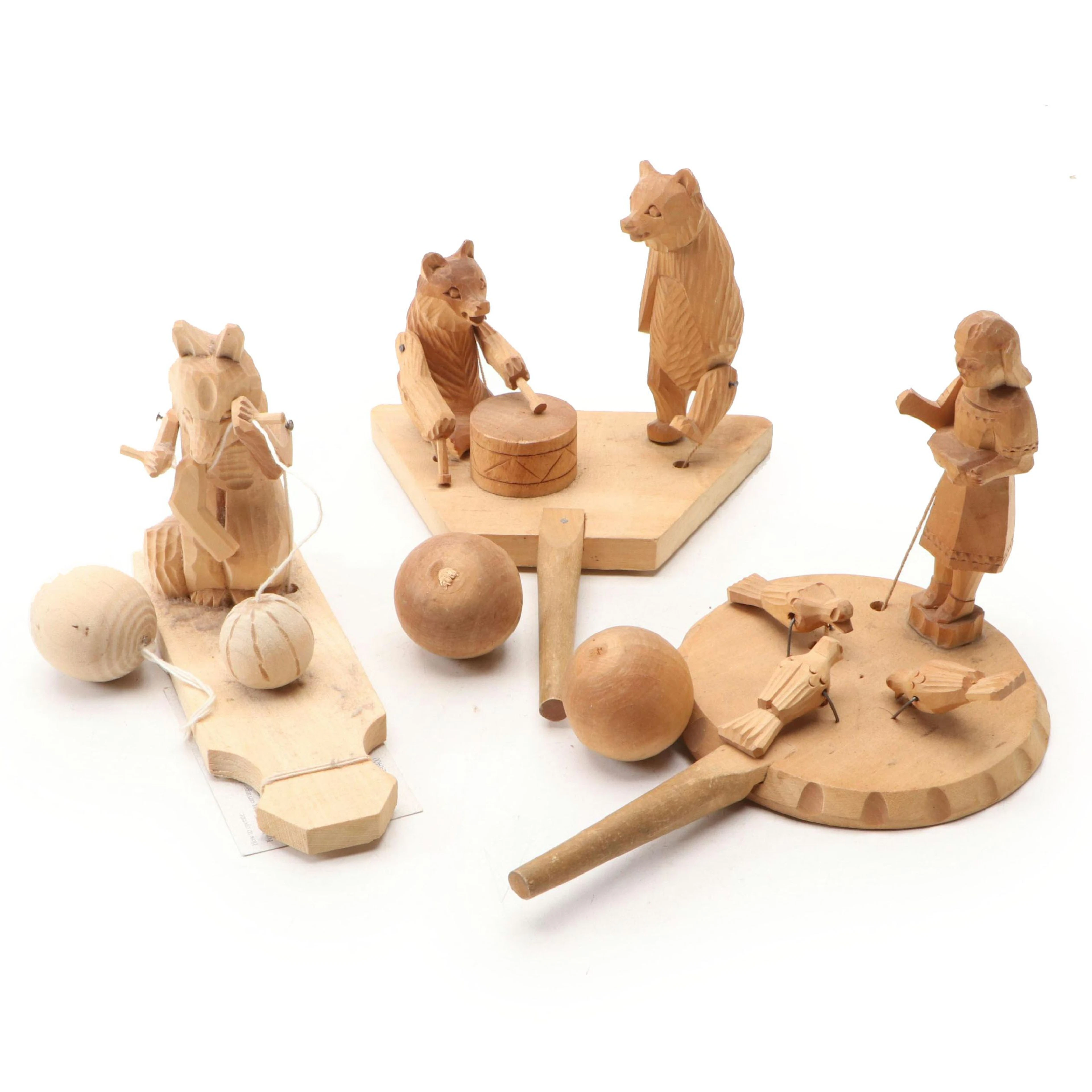 Russian Bogorodskoye Hand-Carved Animated Wood Toys