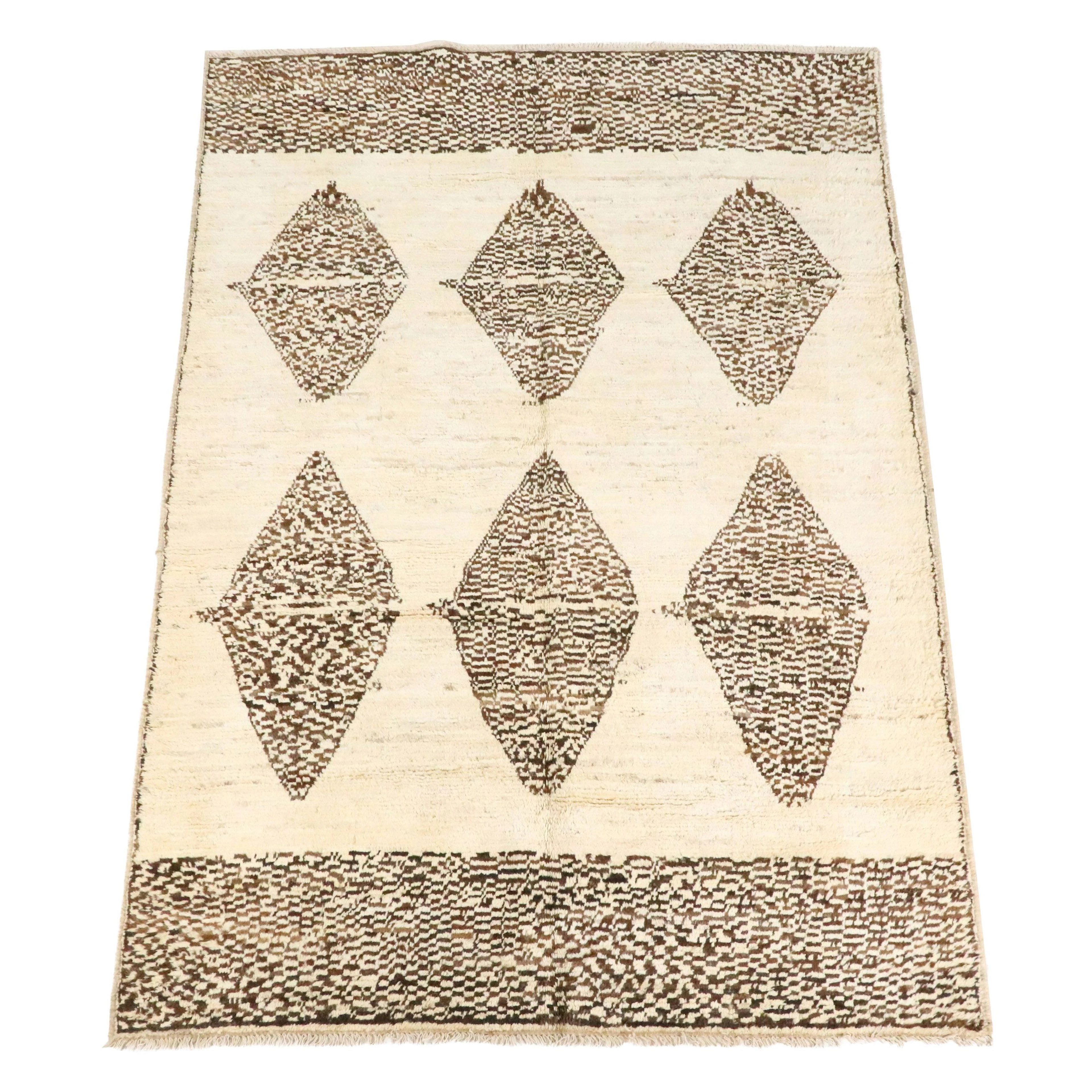 6'8 x 9'8 Hand-Knotted Moroccan Berber Diamond Geometric Area Rug
