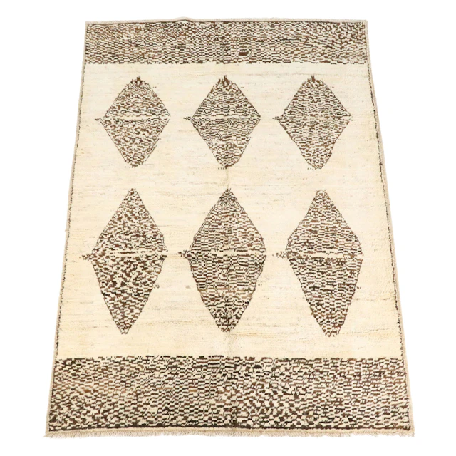 6'8 x 9'8 Hand-Knotted Moroccan Berber Diamond Geometric Area Rug