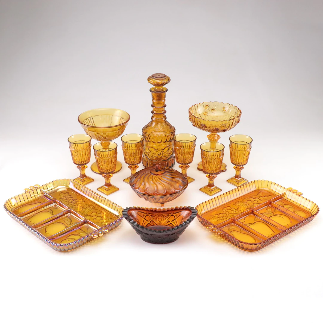 Fenton, Indiana, with Other Glass Decanter, Fruit Serving Tray, Compote, & More