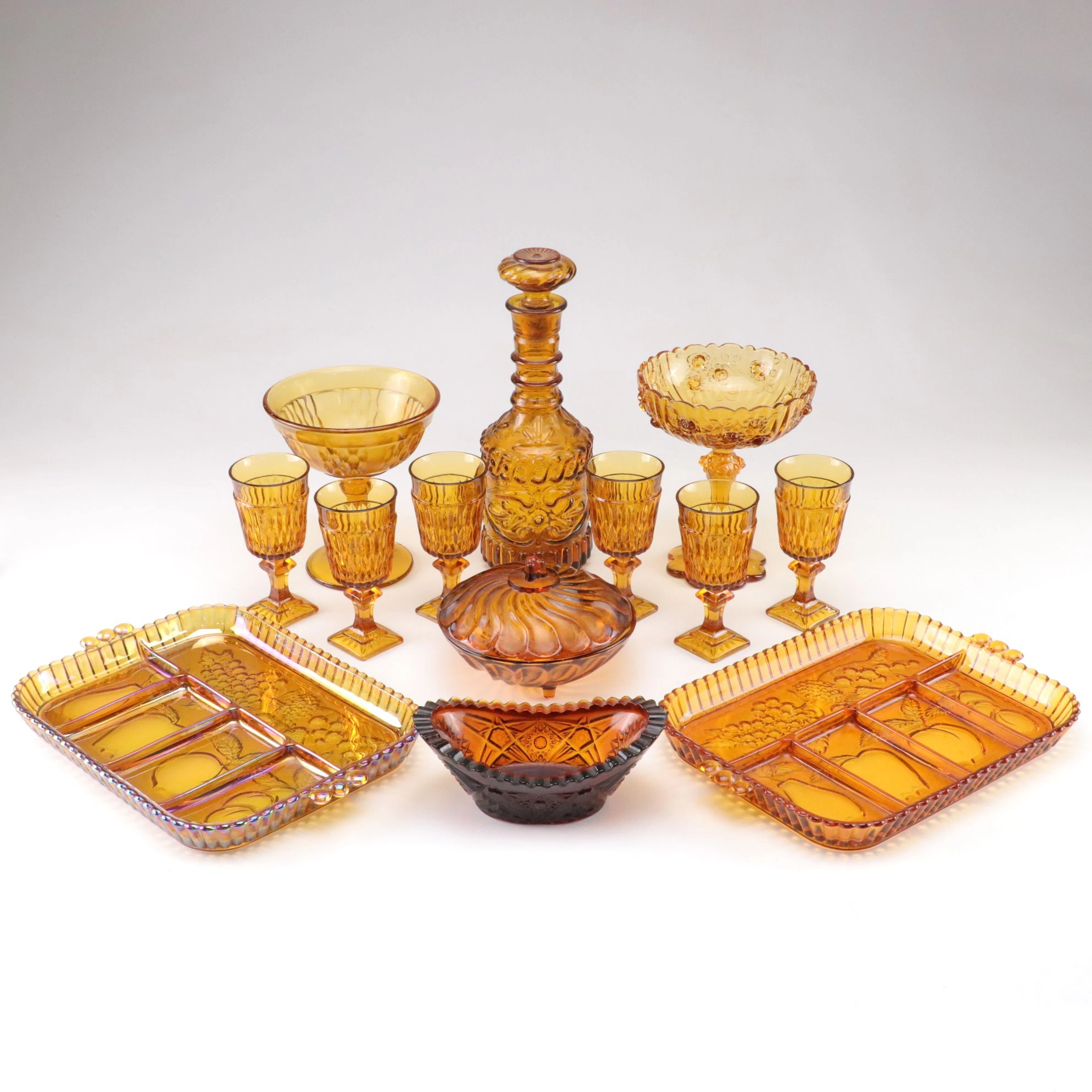 Fenton, Indiana, with Other Glass Decanter, Fruit Serving Tray, Compote, & More
