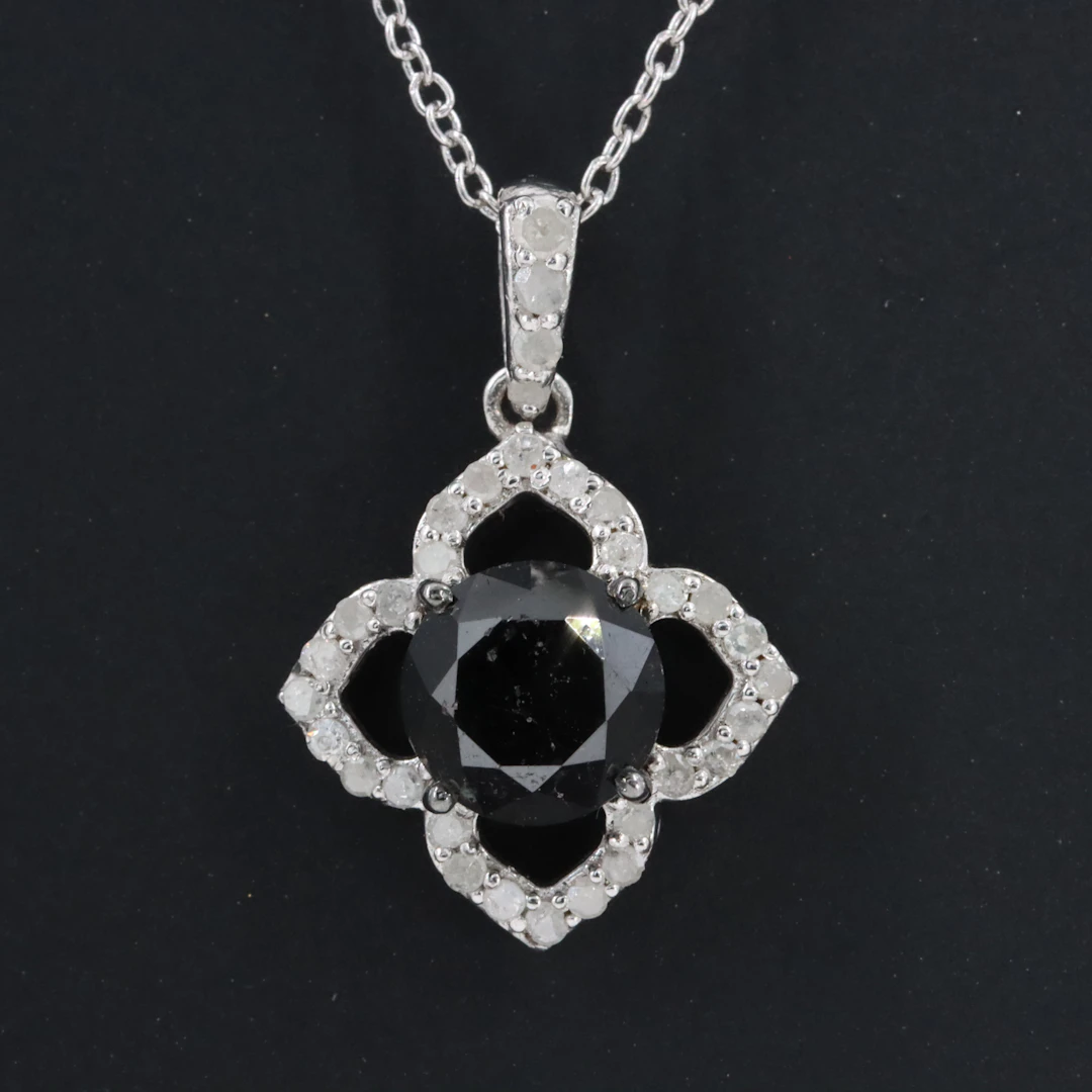 Sterling 1.68 CTW Diamond Necklace Including Fancy Black Center
