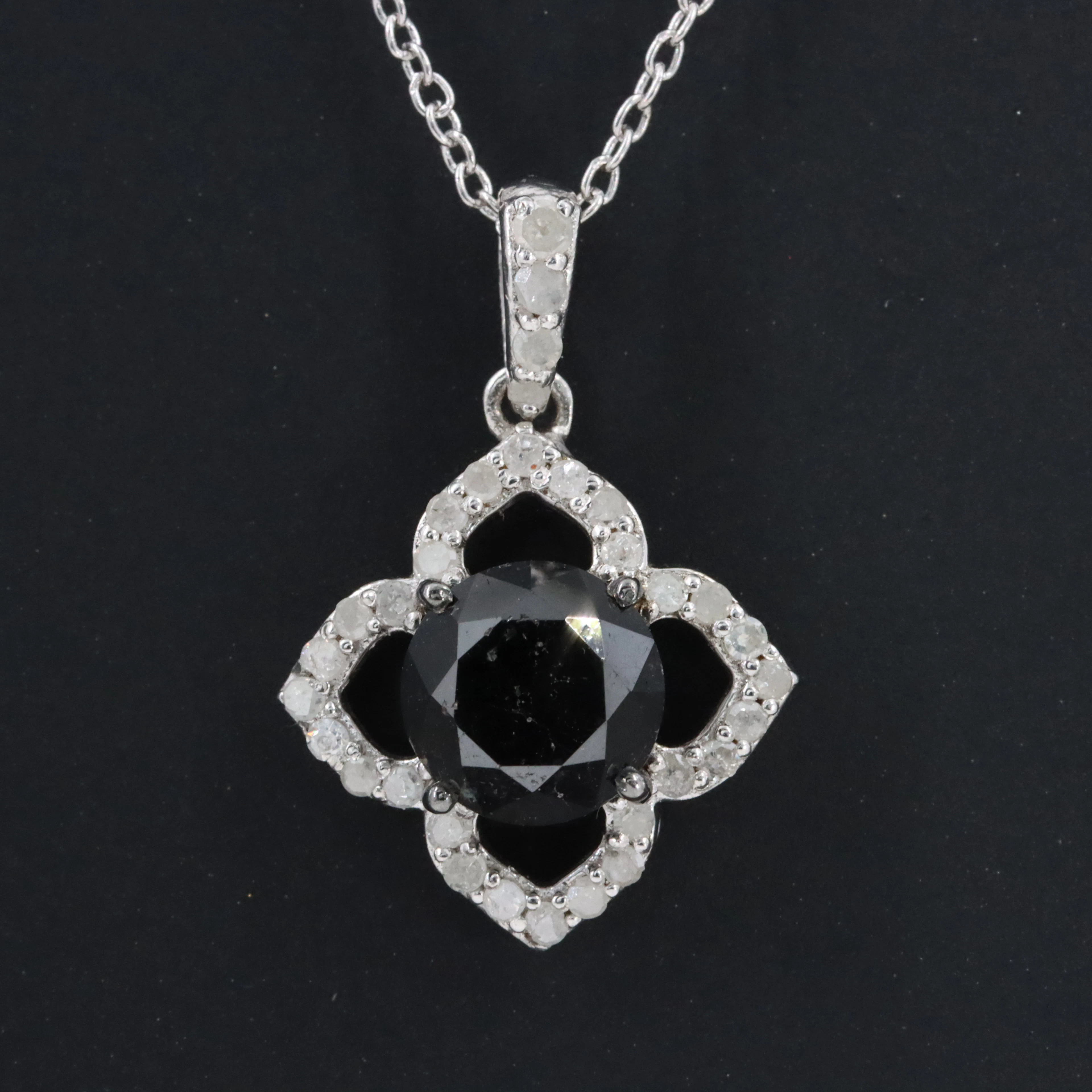 Sterling 1.68 CTW Diamond Necklace Including Fancy Black Center