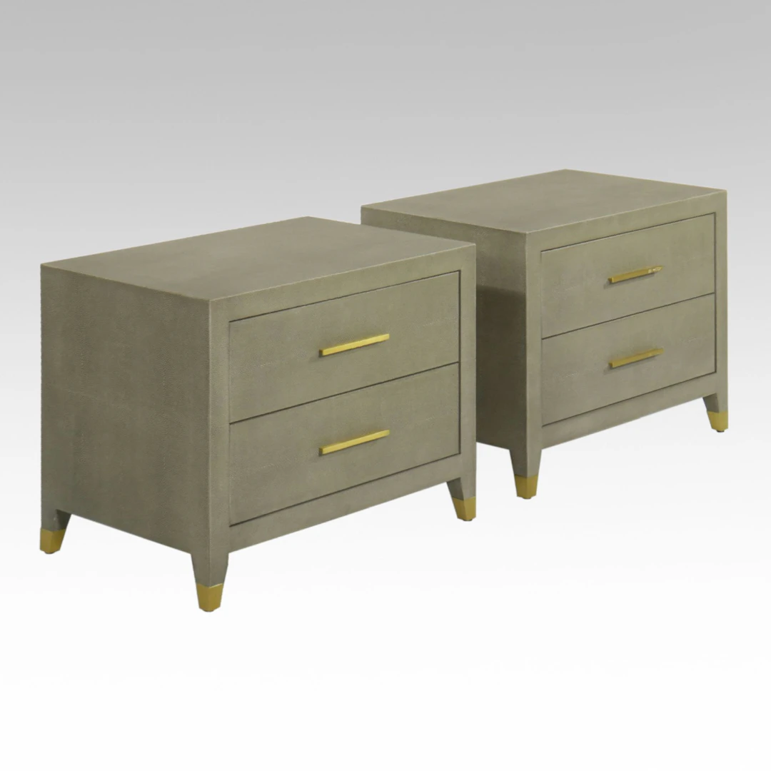 Restoration Hardware "Graydon" Shagreen Leather Finished Nightstands