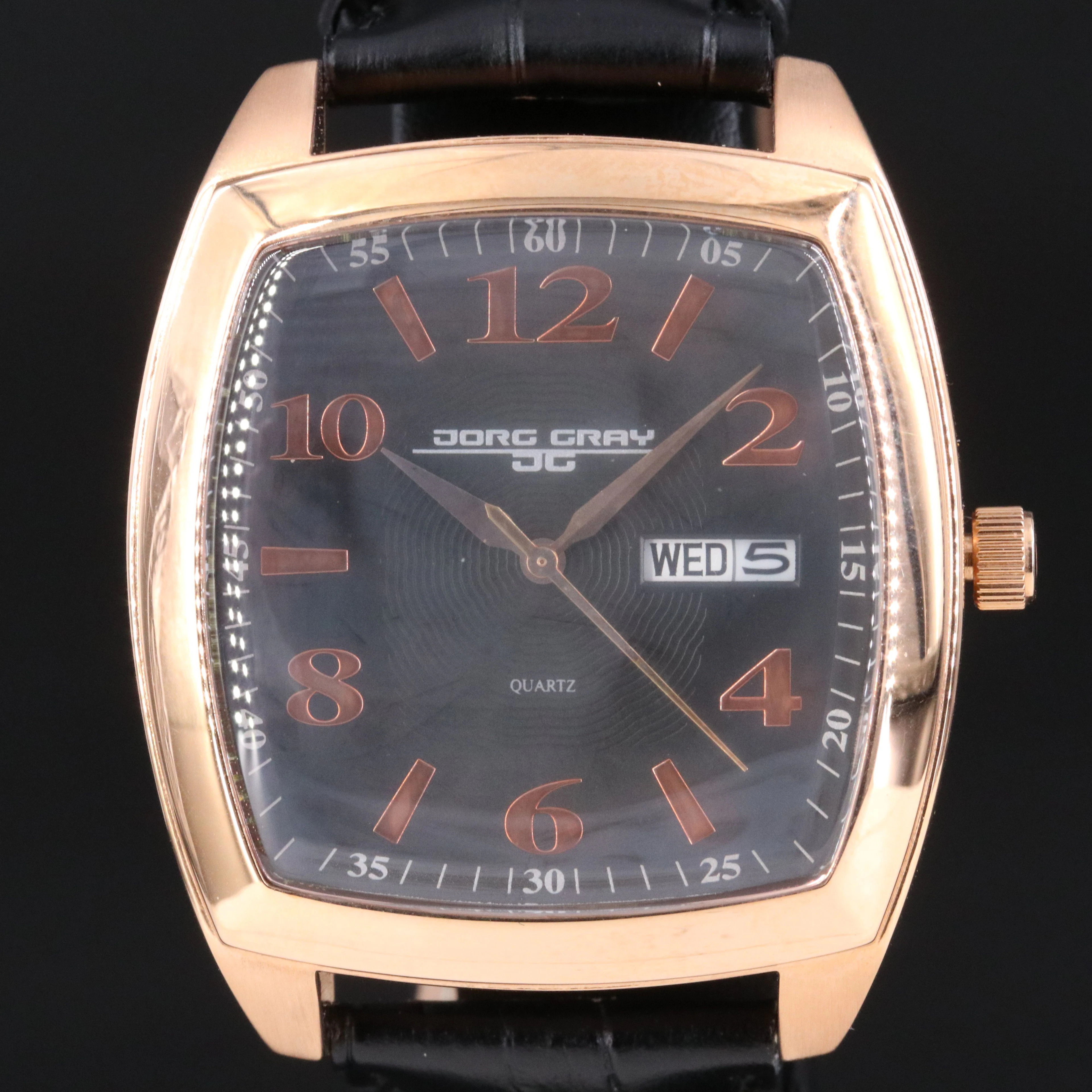 Jorg Gray Day-Date Rose Gold Tone Quartz Watch