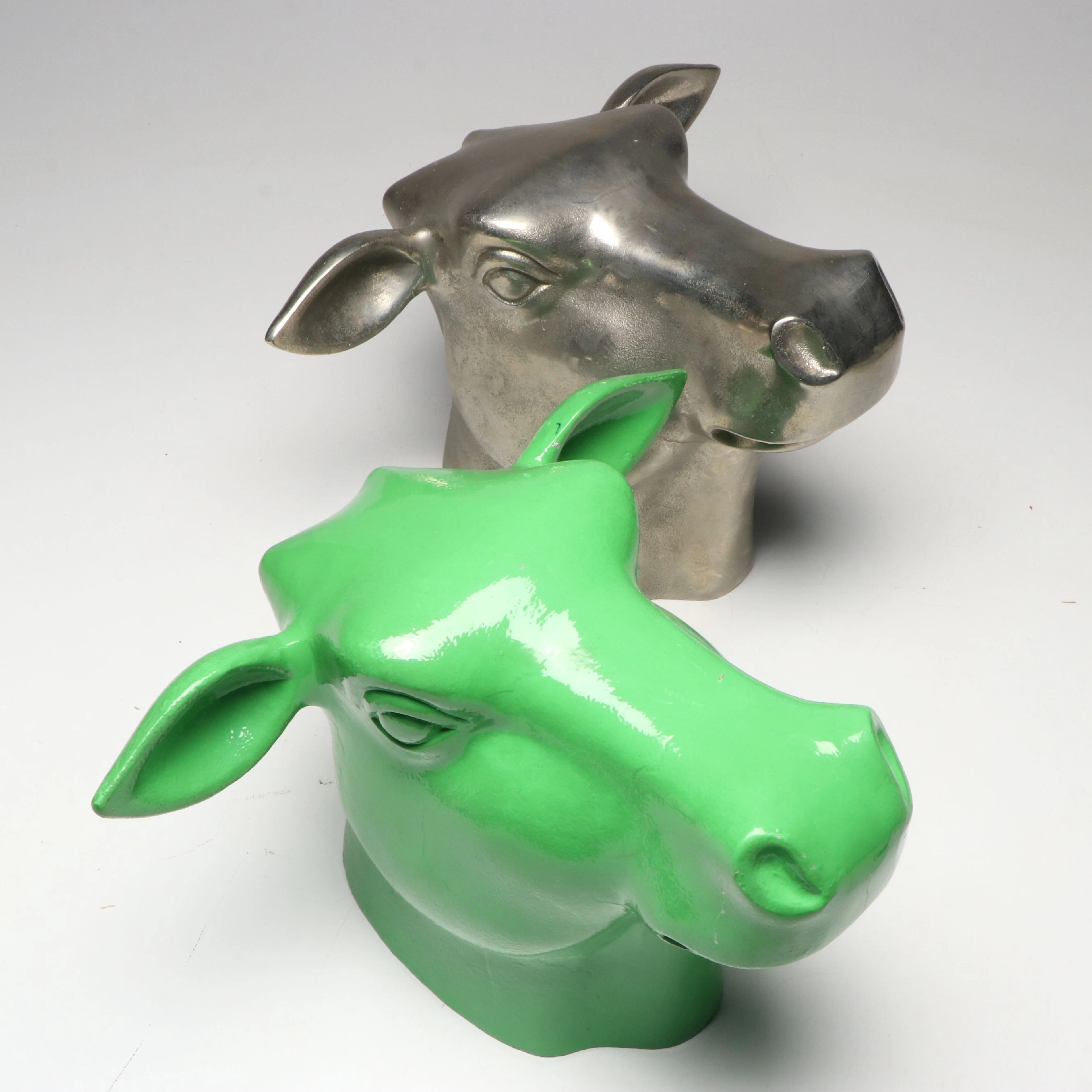 Contemporary Painted and Metal Wall-Mounted Cow Heads