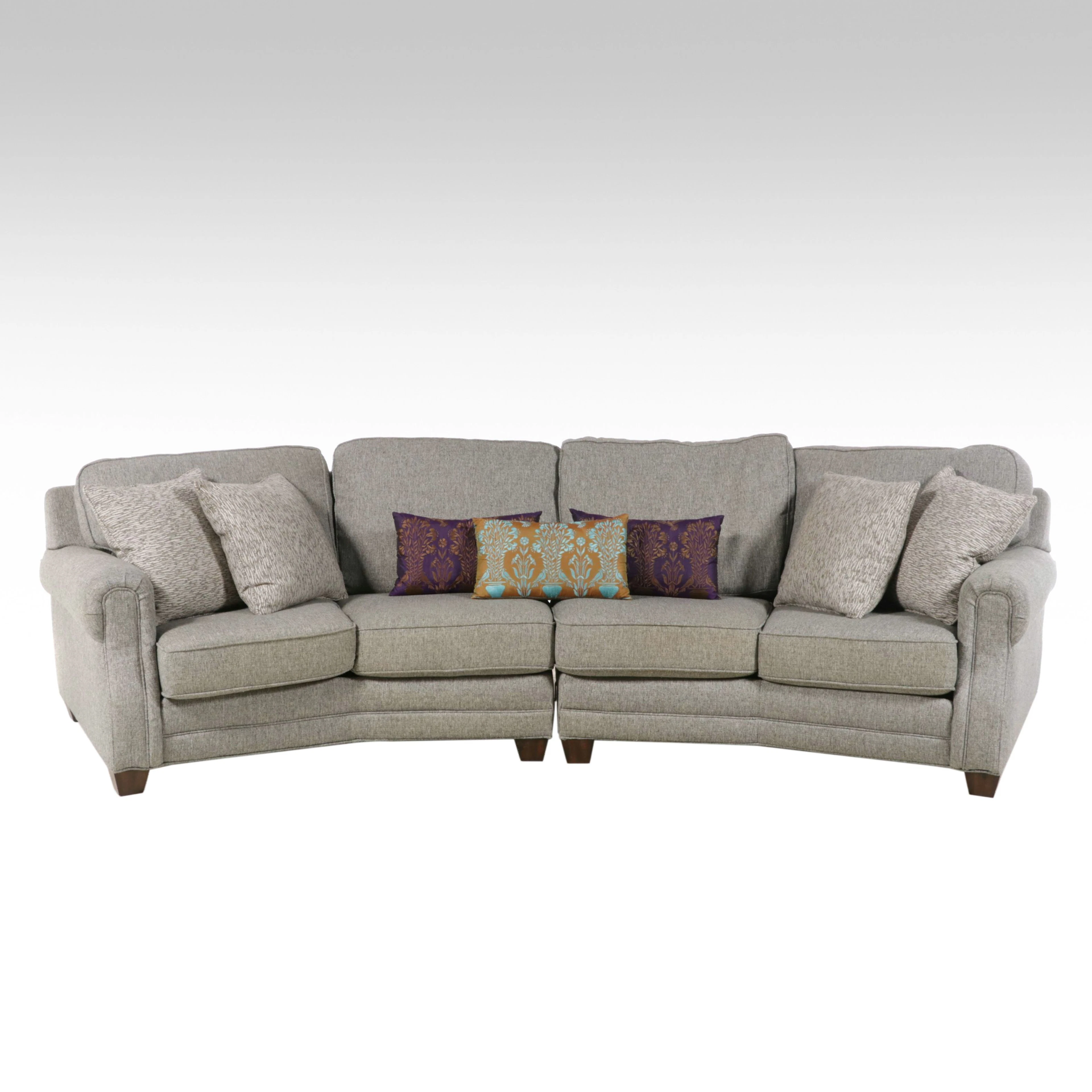 Flexsteel Curved Sectional Sofa with Accent Pillows, 21st Century