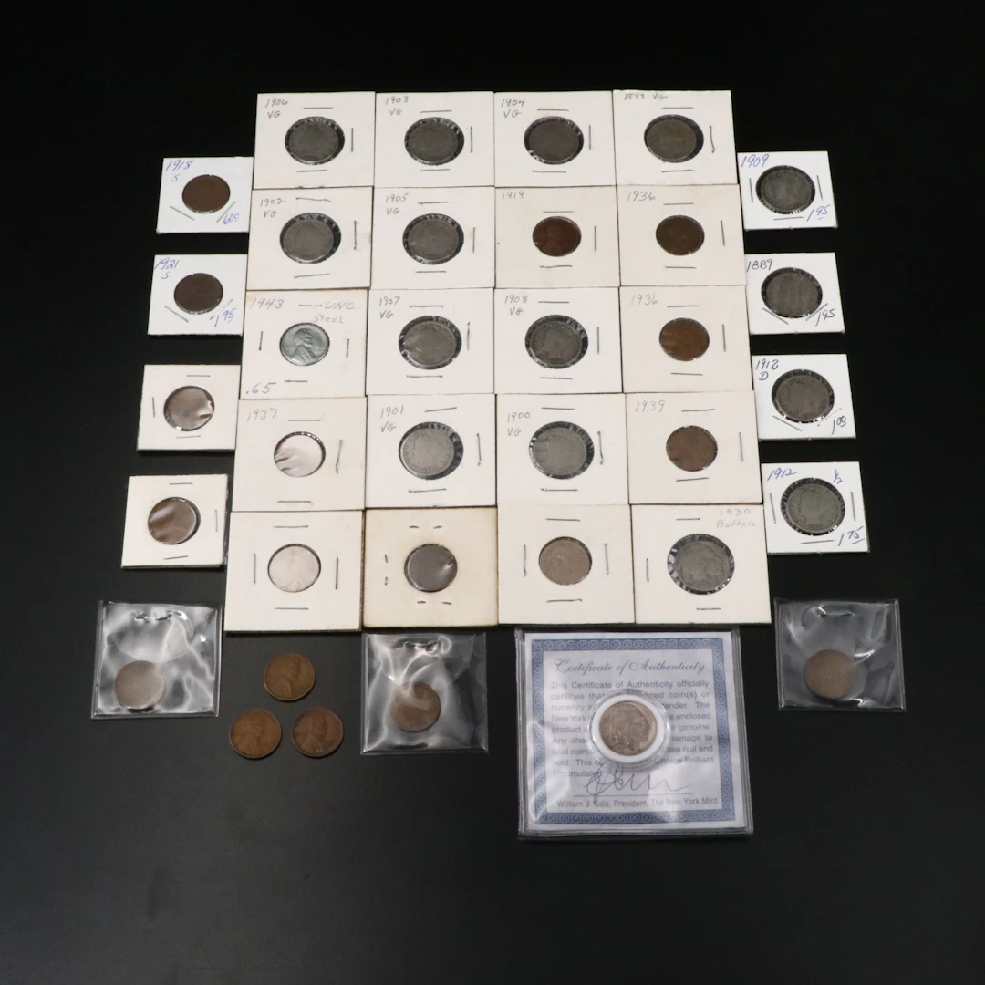Indian Head Cents, Wheat Cents, "V" Nickels and Buffalo Nickels
