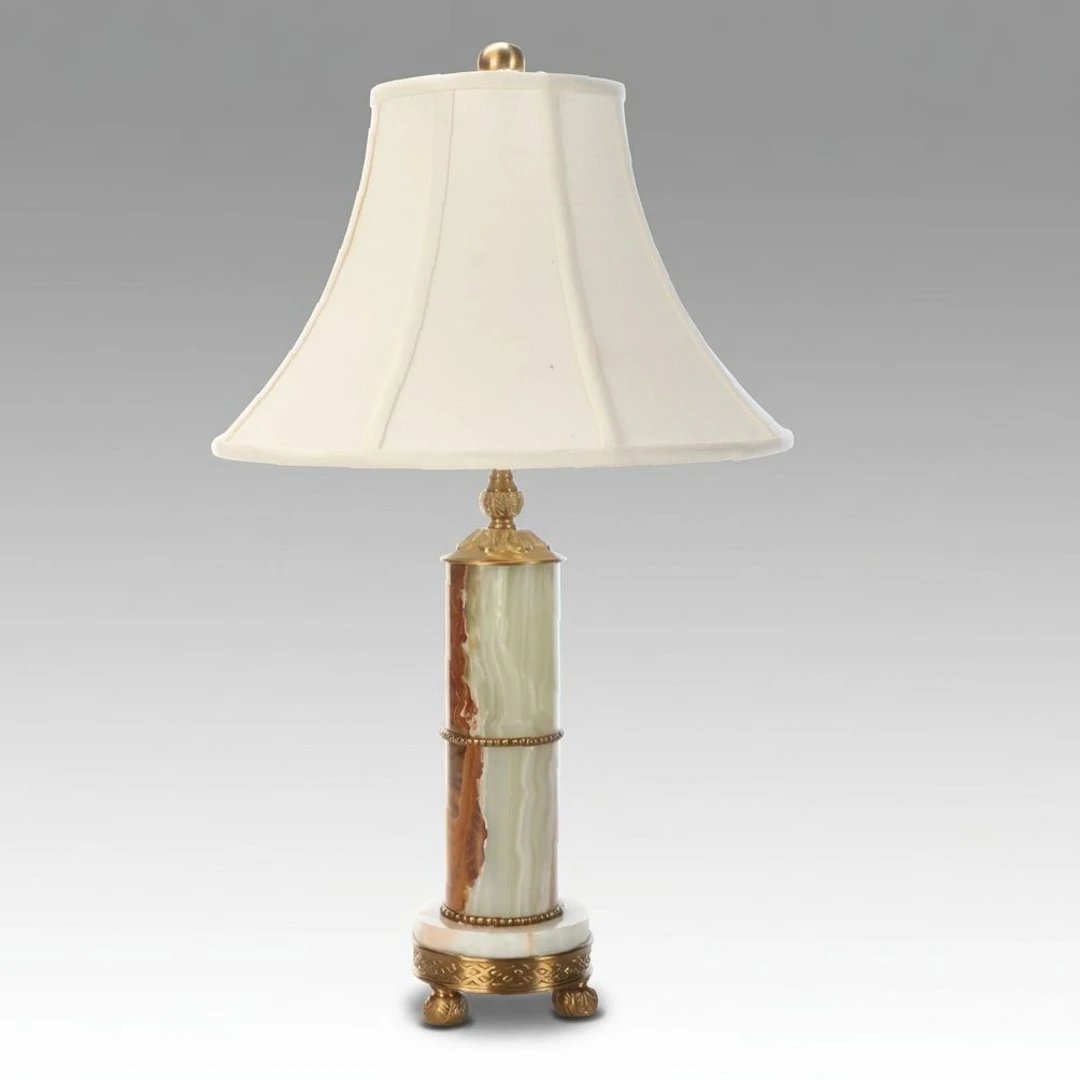 Empire Style Banded Calcite Table Lamp with Bell Shade