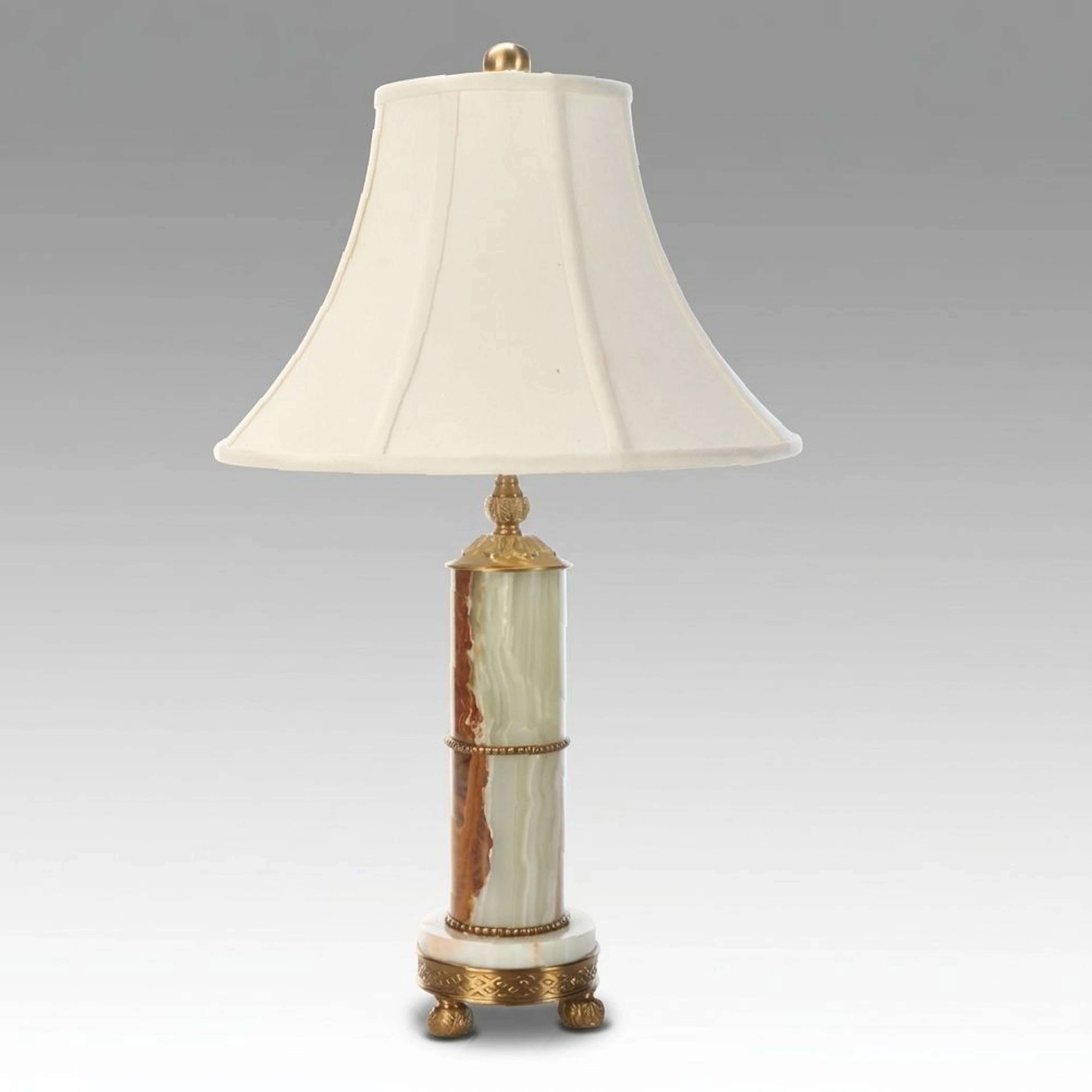 Empire Style Banded Calcite Table Lamp with Bell Shade