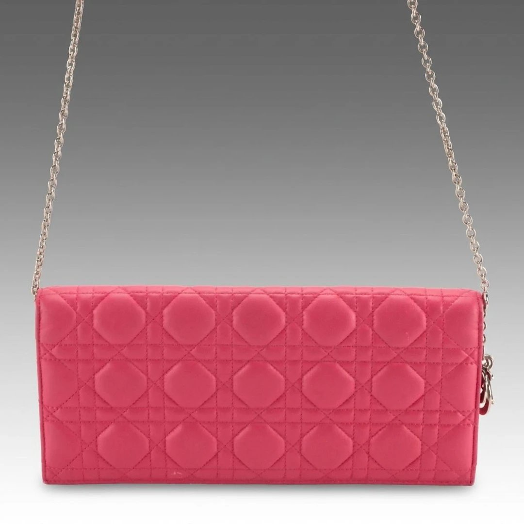 Christian Dior Full Flap Convertible Clutch in Fuchsia Cannage Quilted Lambskin