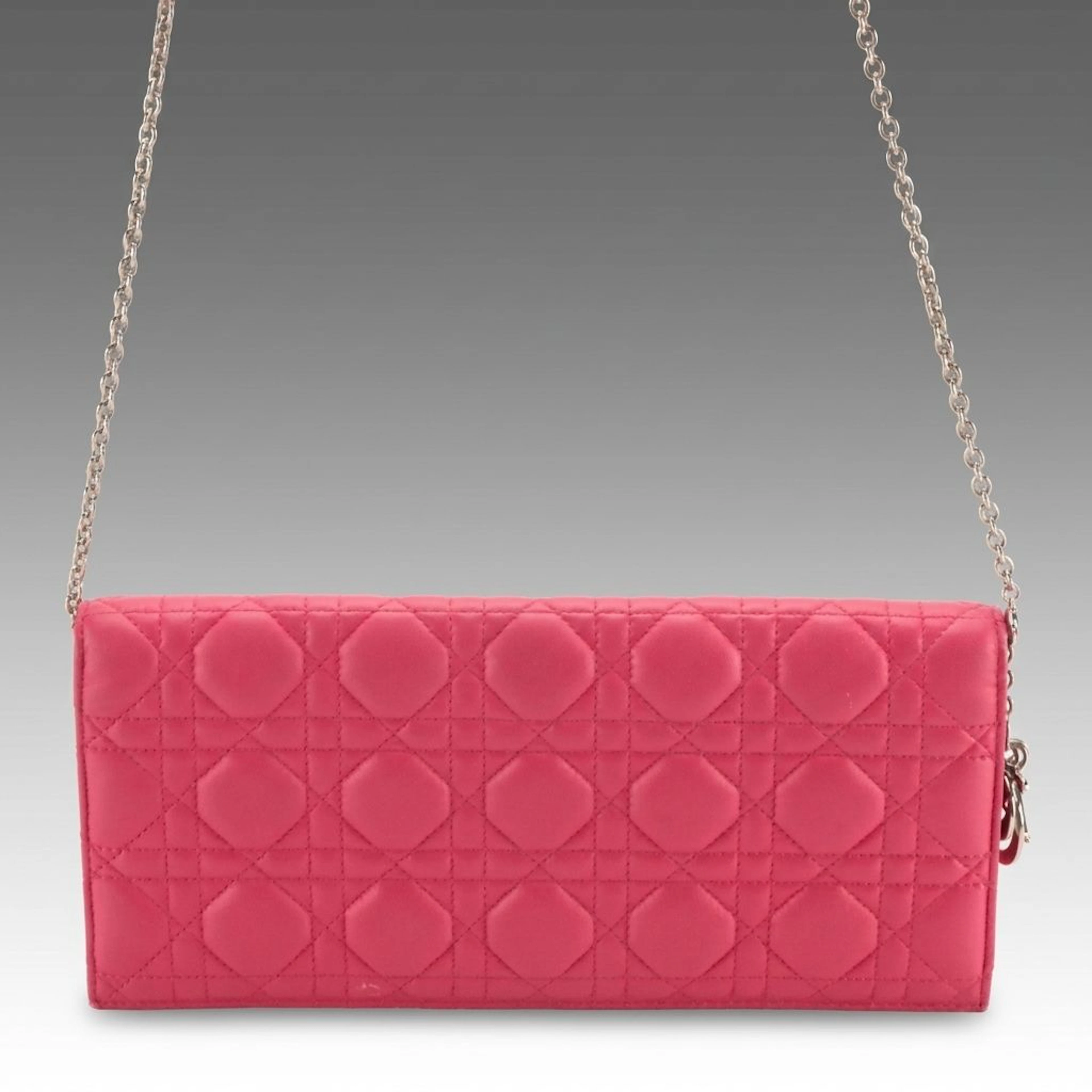 Christian Dior Full Flap Convertible Clutch in Fuchsia Cannage Quilted Lambskin