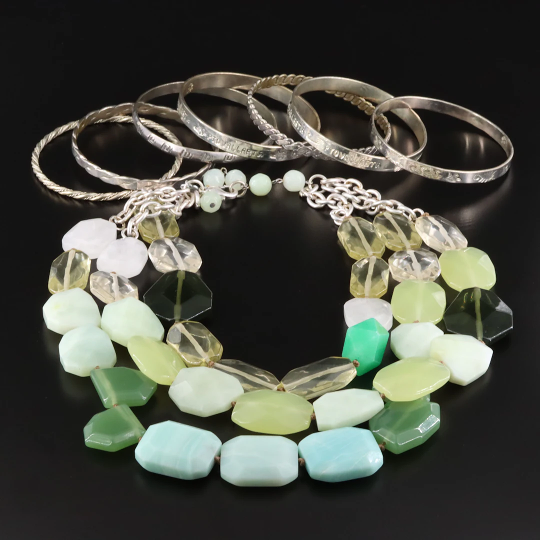 Vintage Mexican Made Bangles with Tiered Necklace Ft. Serpentine and