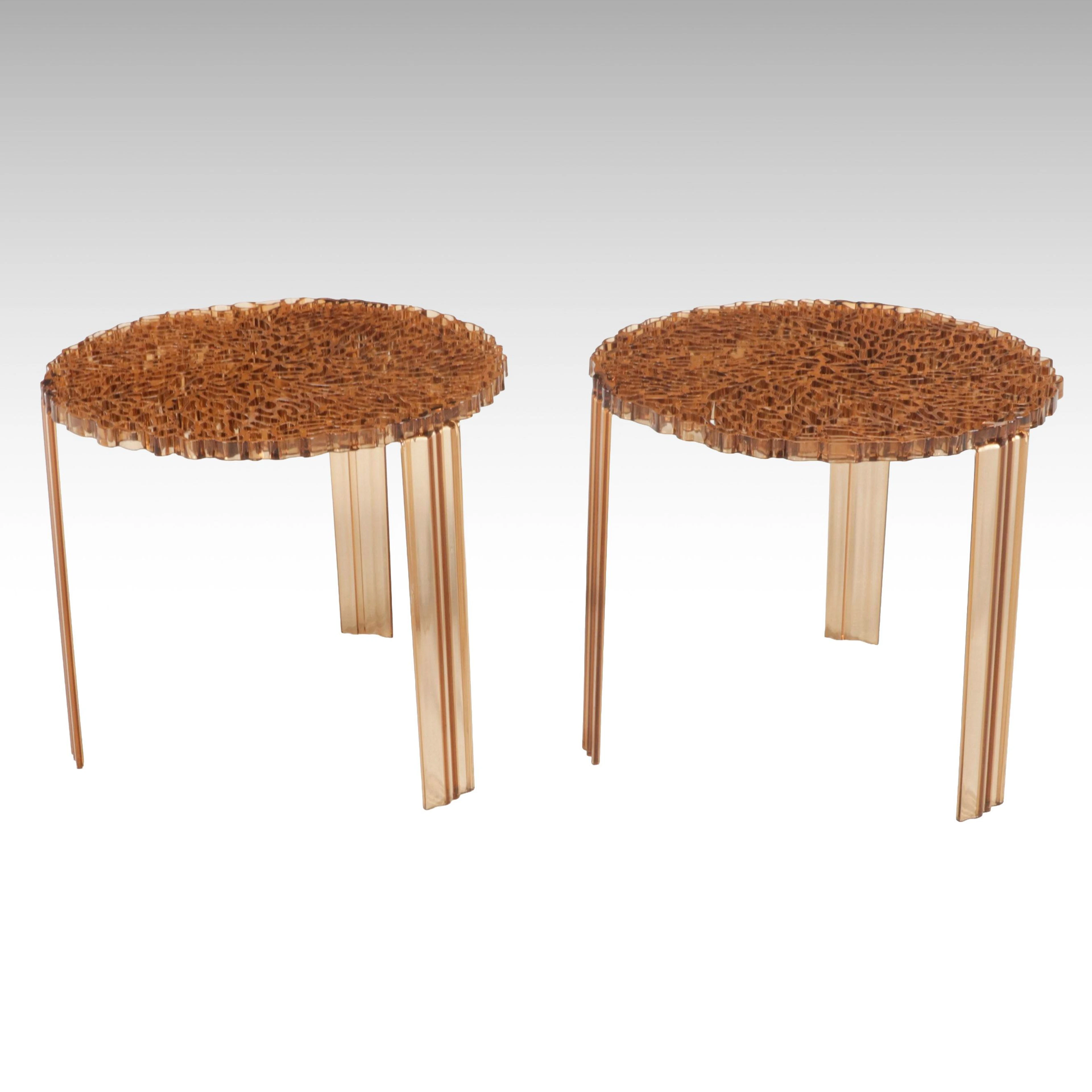 Pair of Patricia Urquiola for Kartell "T-Table" Amber Acrylic End Tables