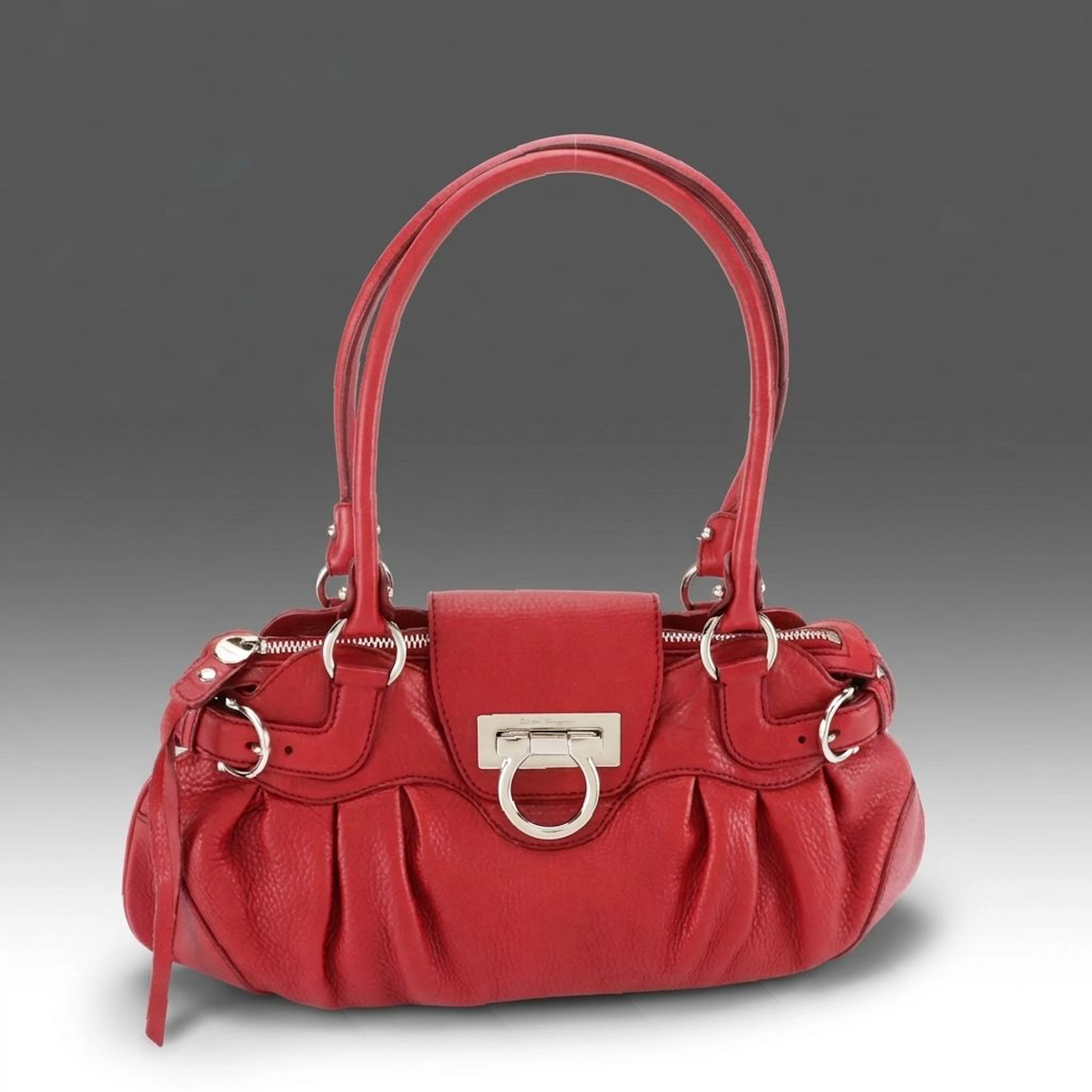 Salvatore Ferragamo Marisa Shoulder Bag in Dark Red Grained Calfskin Leather