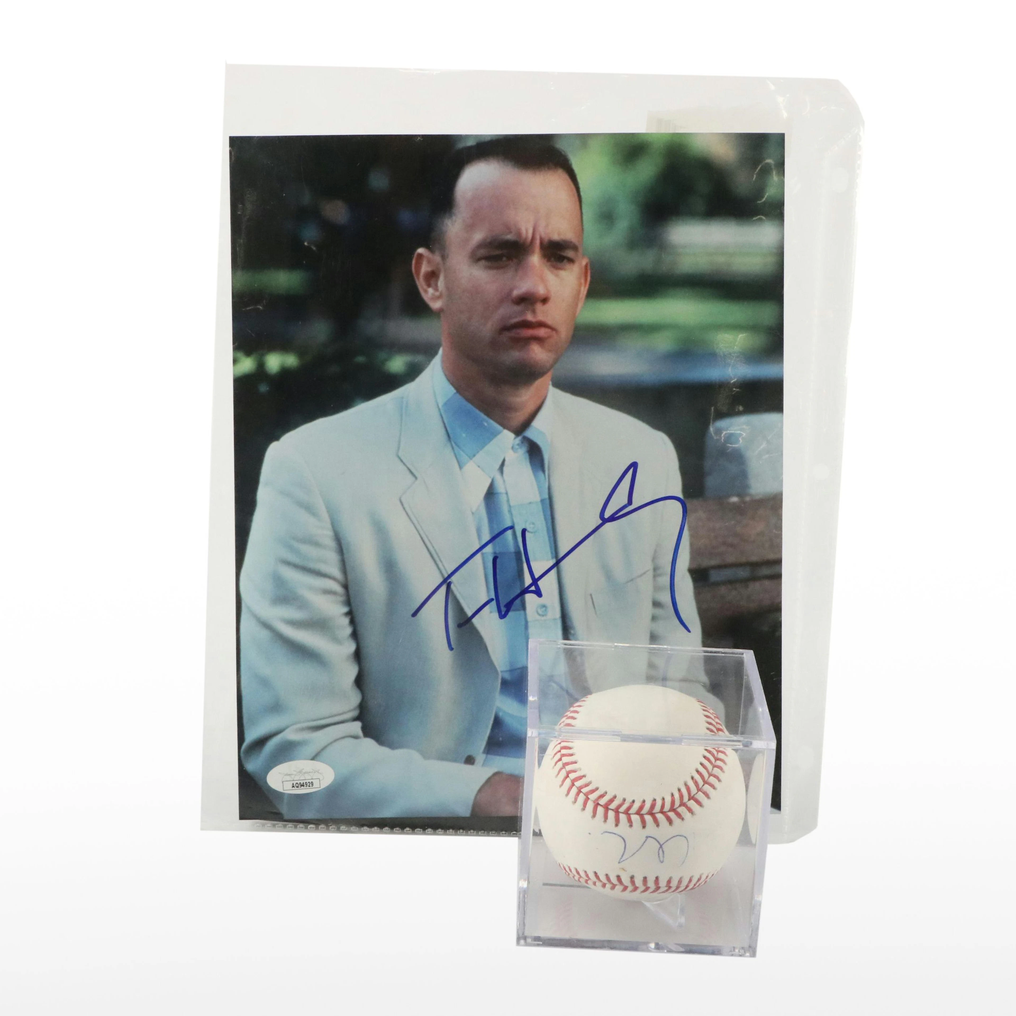 Tom Hanks Signed "Forrest Gump" Print with Matt Damon Signed Baseball, JSA
