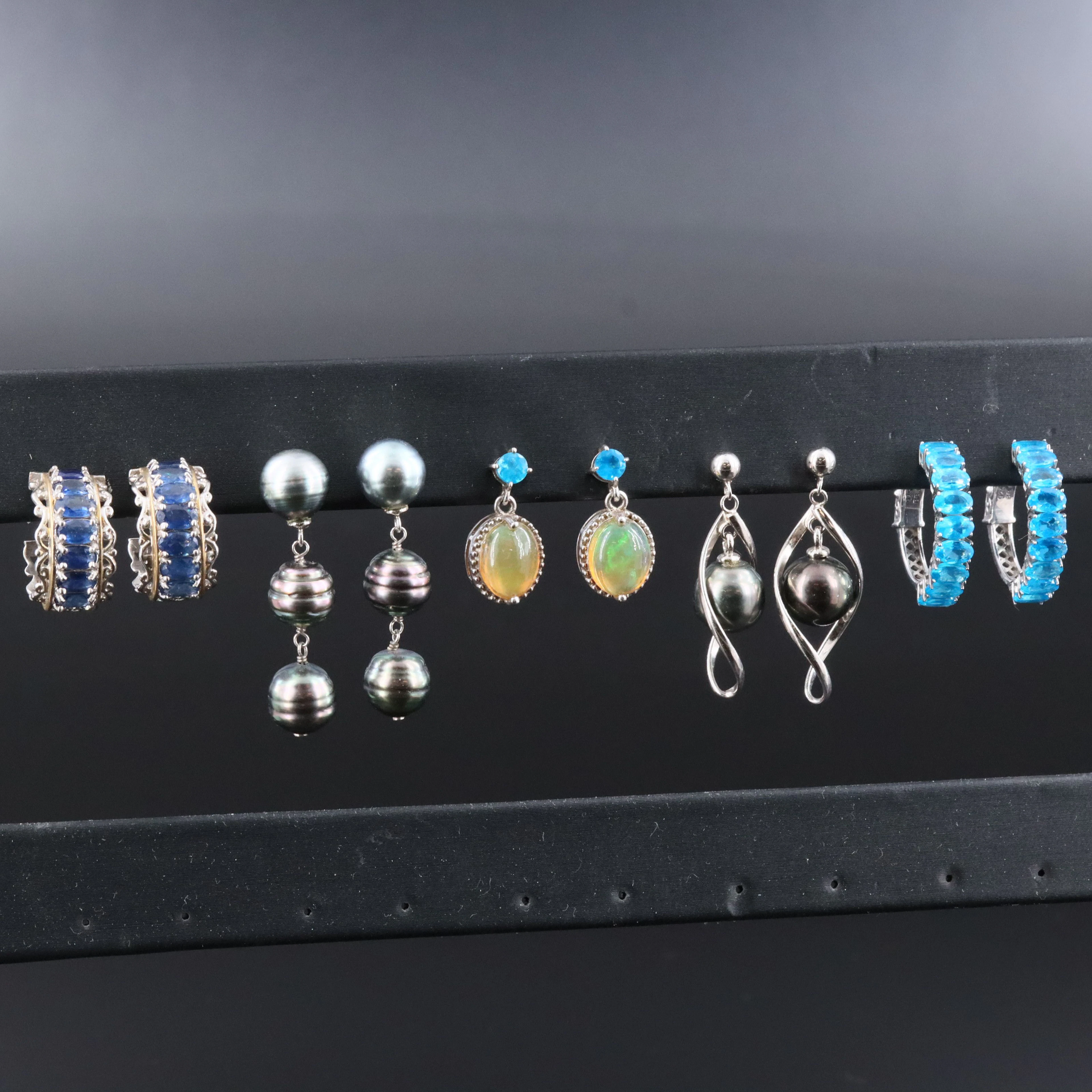 Sterling Earring Collection Featuring Opal, Kyanite and Pearl