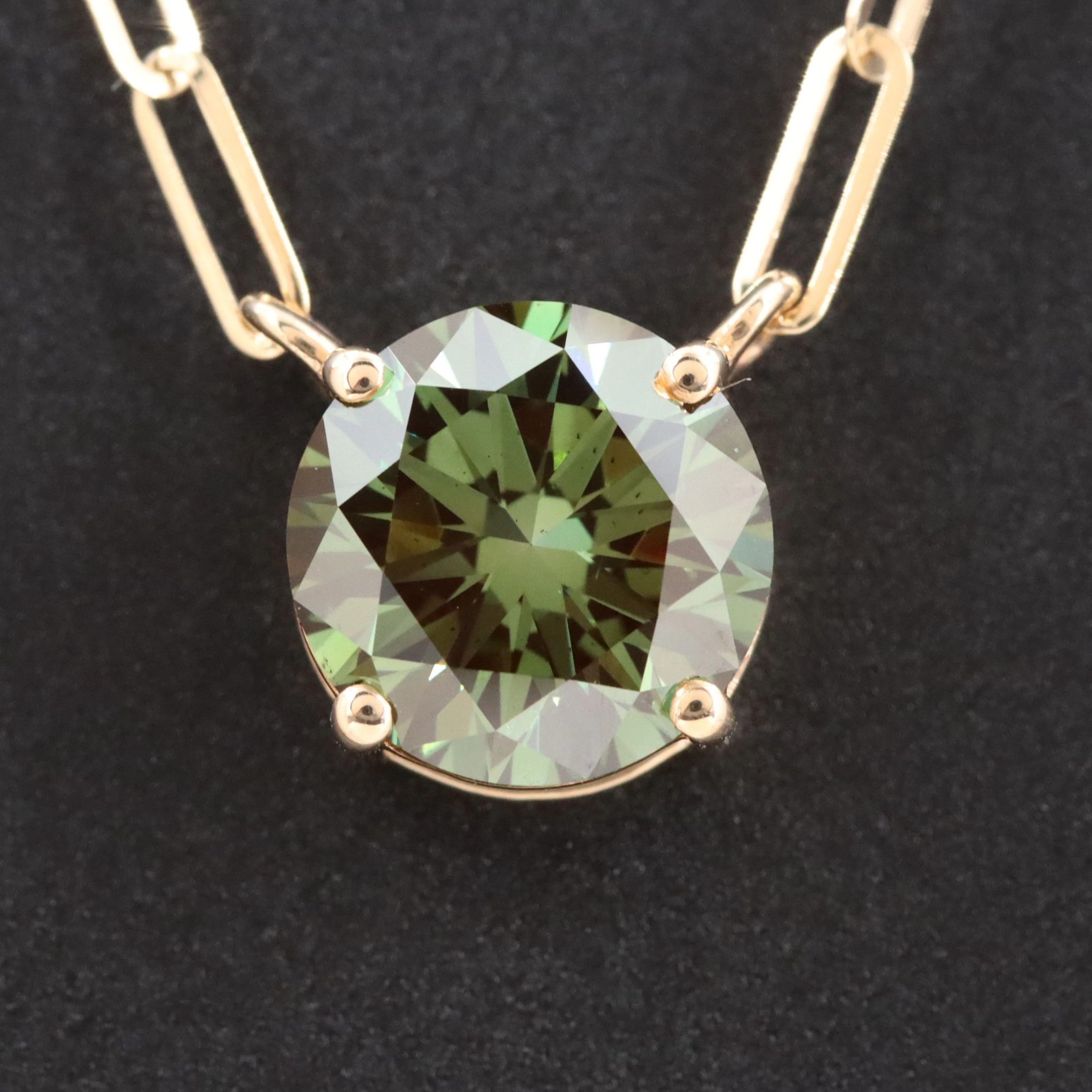 14K 2.15 CT Lab Grown Fancy Deep Green Diamond Necklace with IGI Report