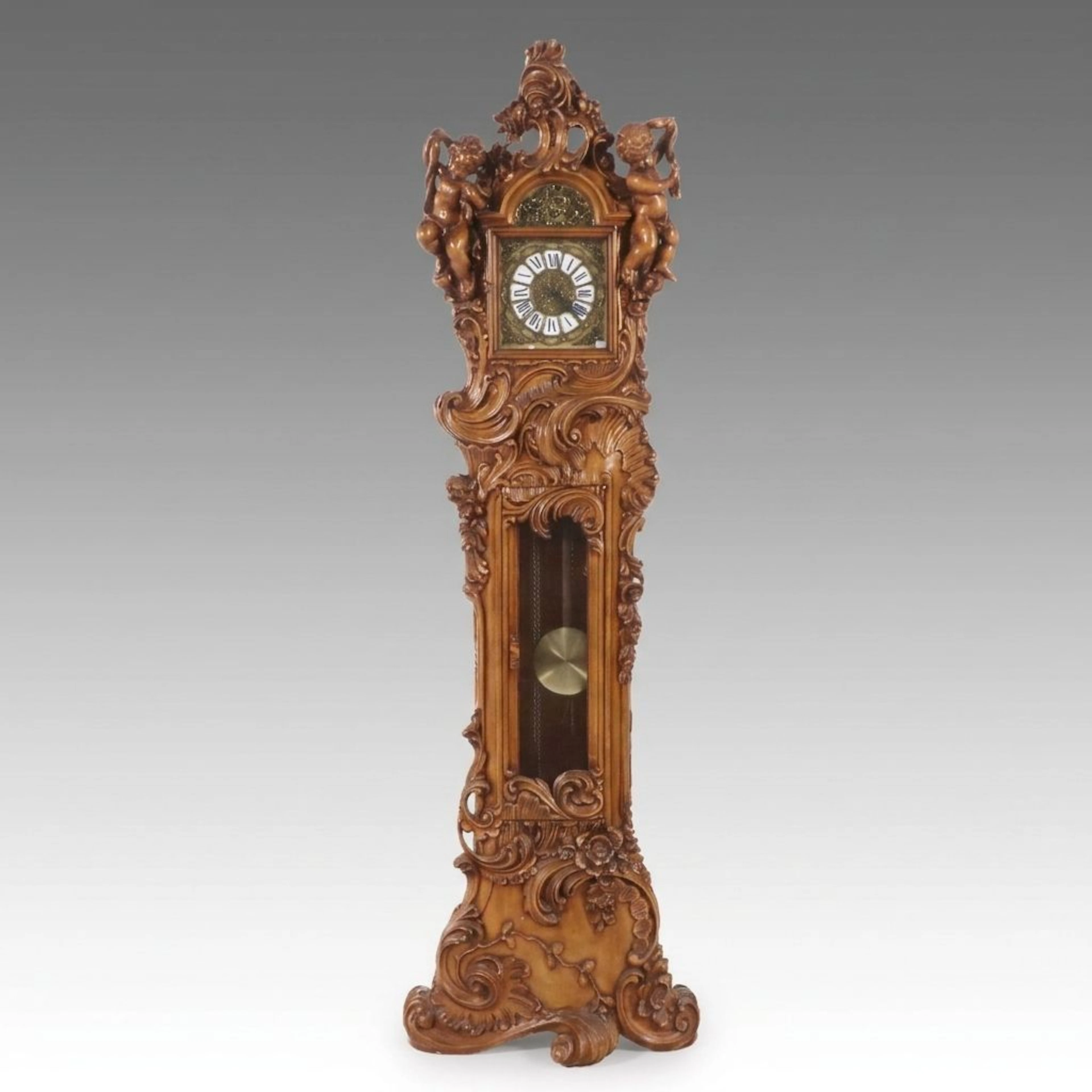 Italian Baroque Style Carved Wood Grandfather Clock, Mid-20th Century