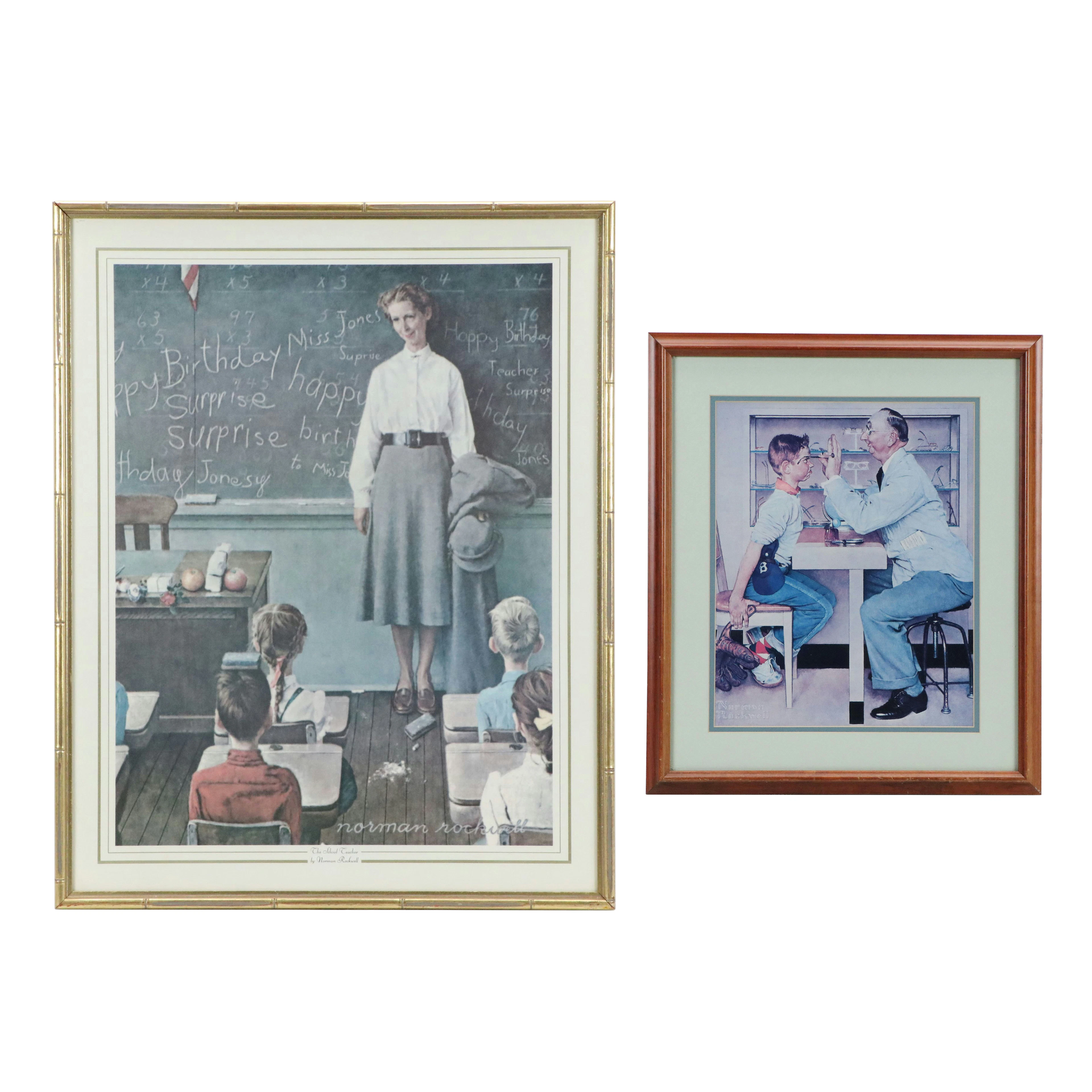 Two Offset Lithographs After Norman Rockwell "School Teacher" and "Optometrist"