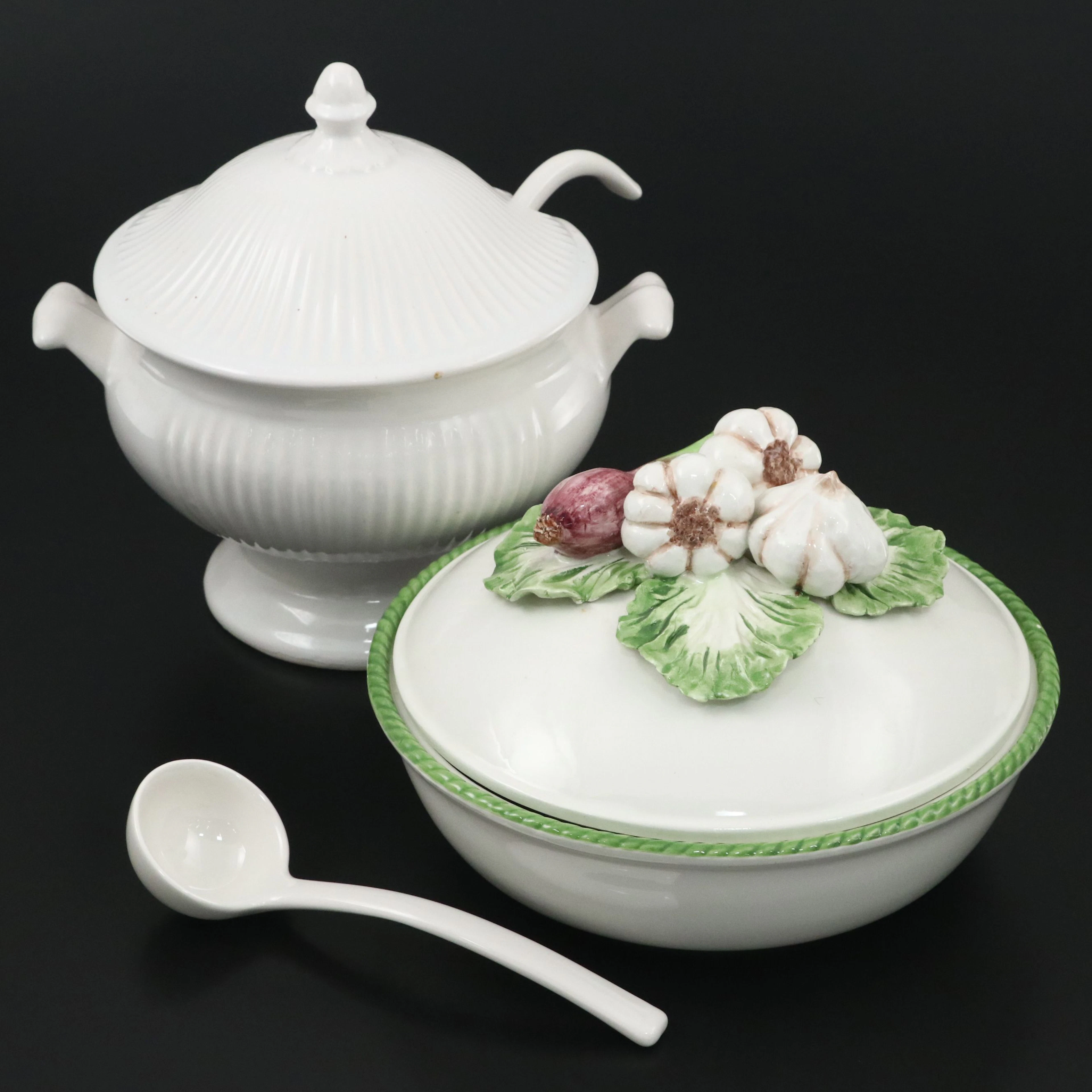 Fluted Tureen with Italian Vegetable Ceramic Dish, Late 20th/ Early