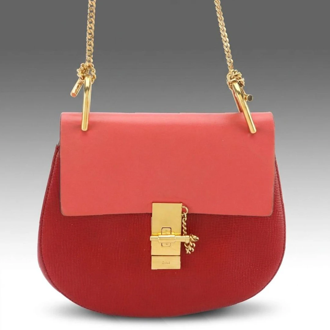 Chloé Drew Chain Crossbody Bag in Red Smooth and Textured Calfskin Leather