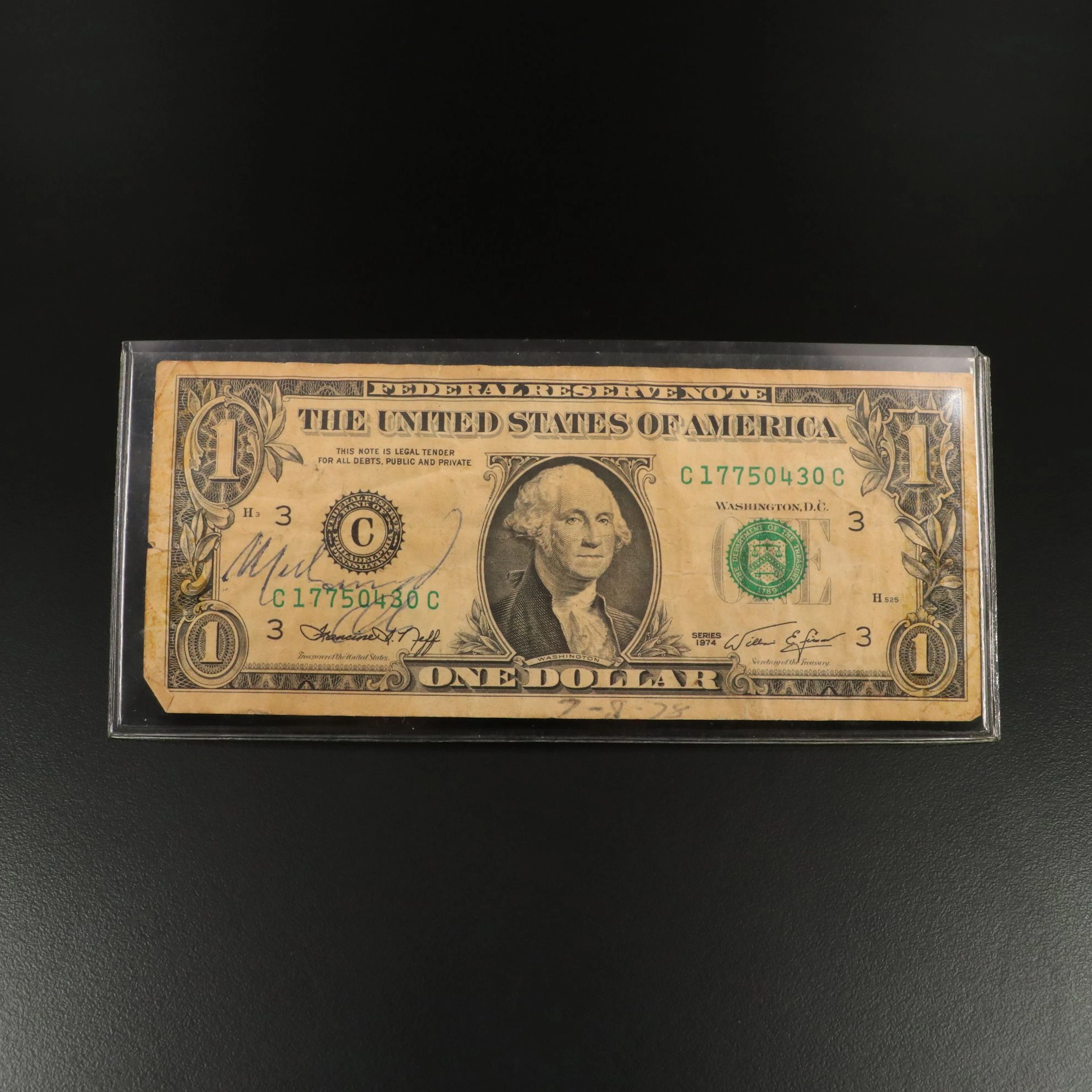 Muhammad Ali Signed $1 Federal Reserve Note, 1970s