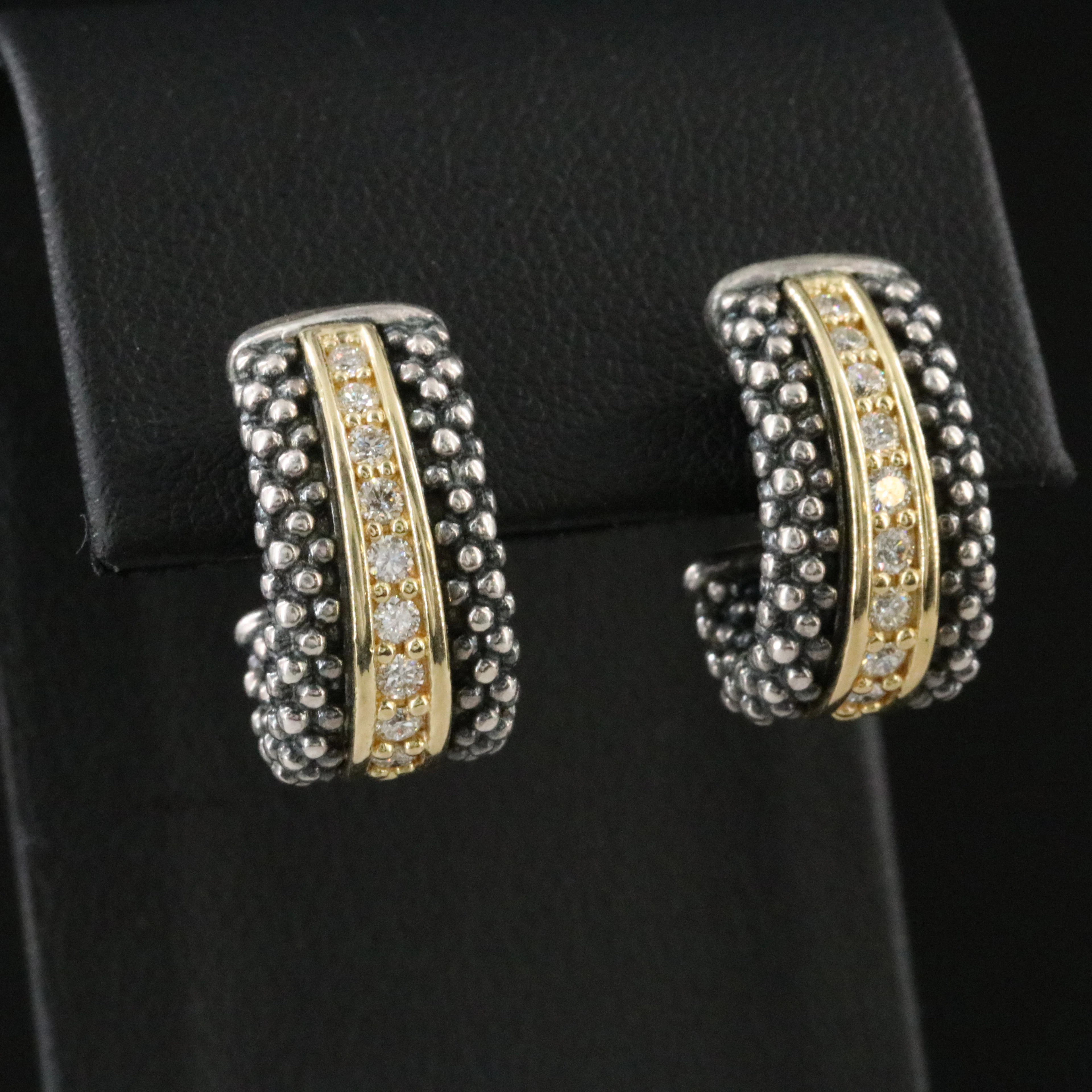 Caviar by Lagos Sterling 0.50 CTW Diamond J Hoop Earrings with 18K Accents