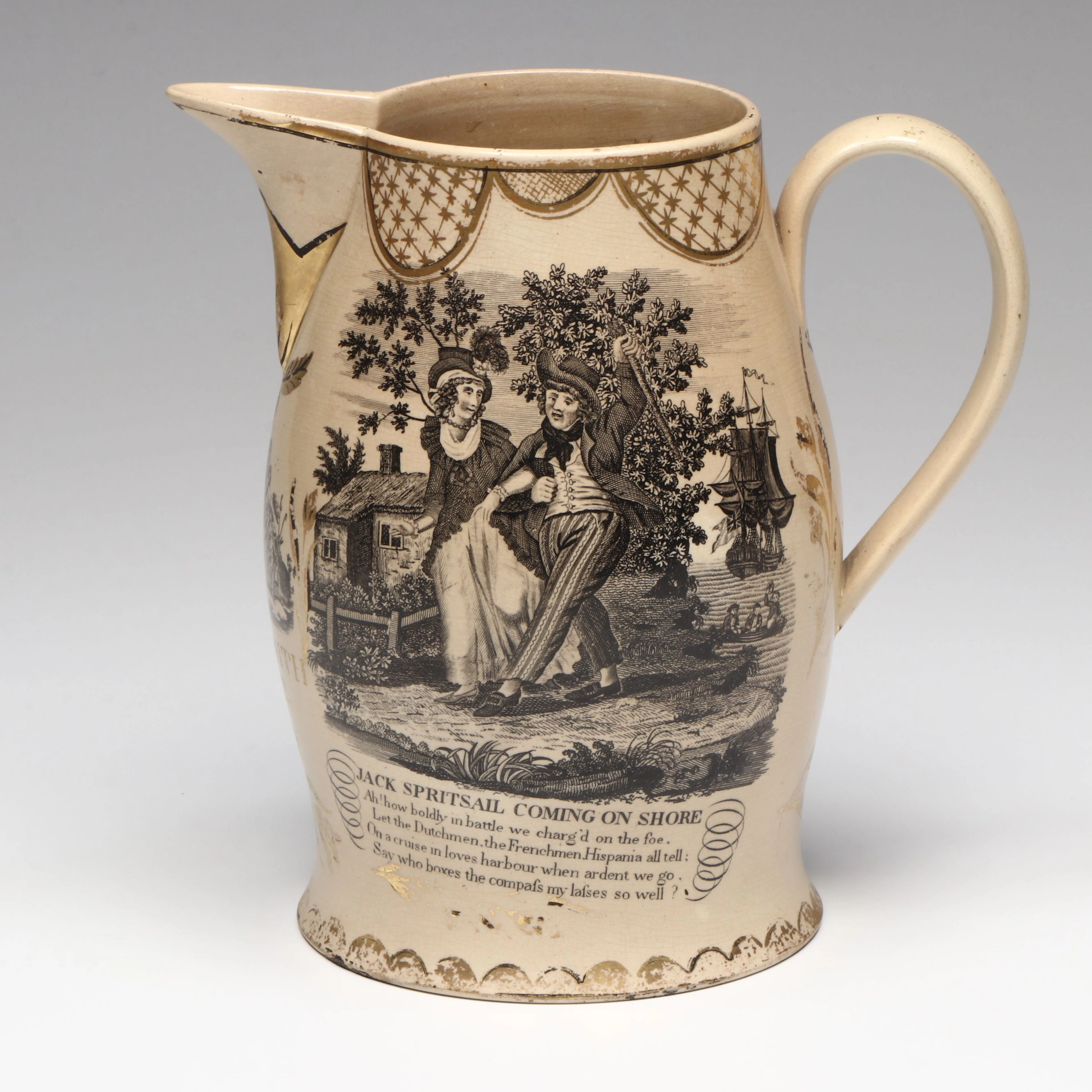 Antique English Nautical Transferware Pitcher