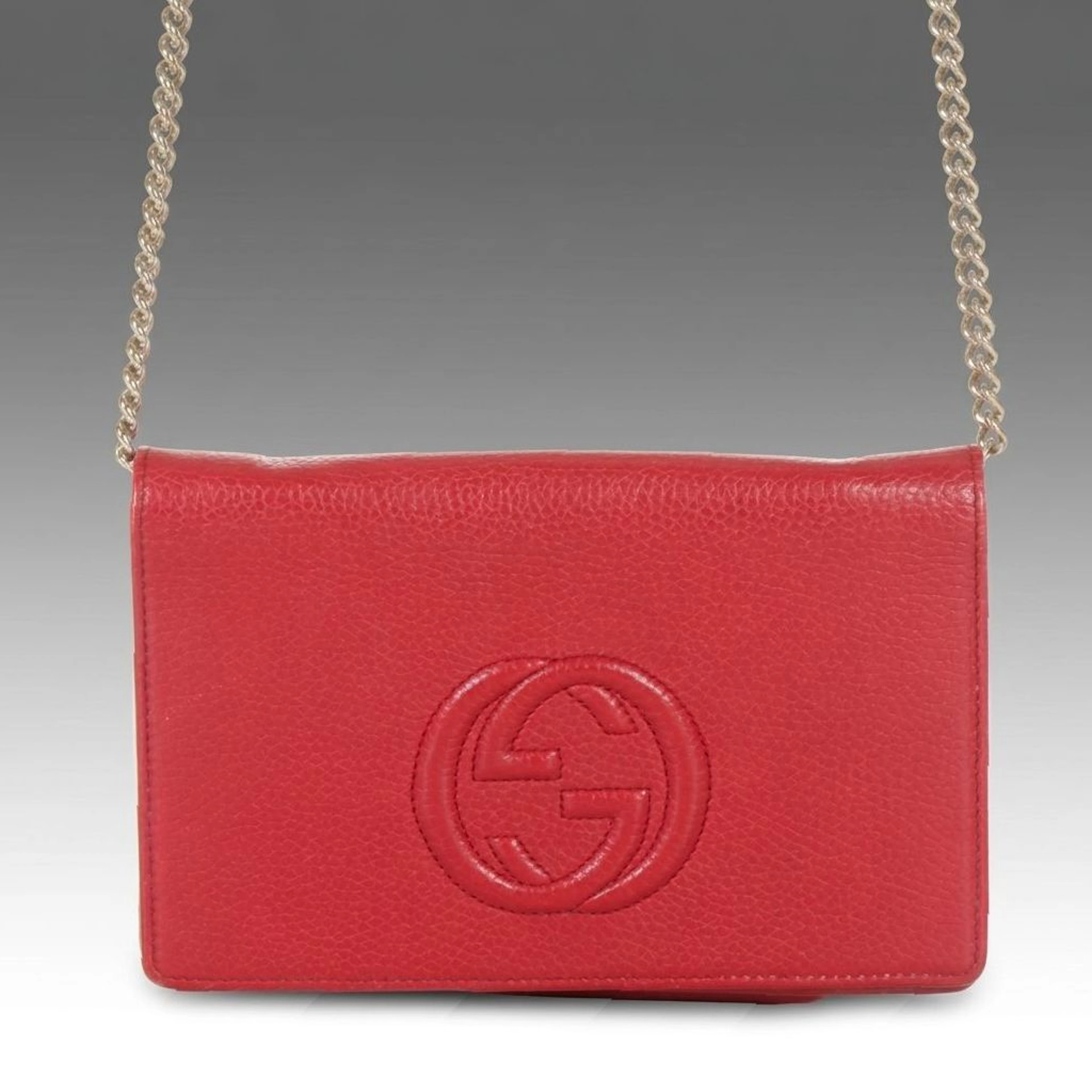 Gucci Soho Clutch Wallet on Chain in Red Grained Calfskin Leather