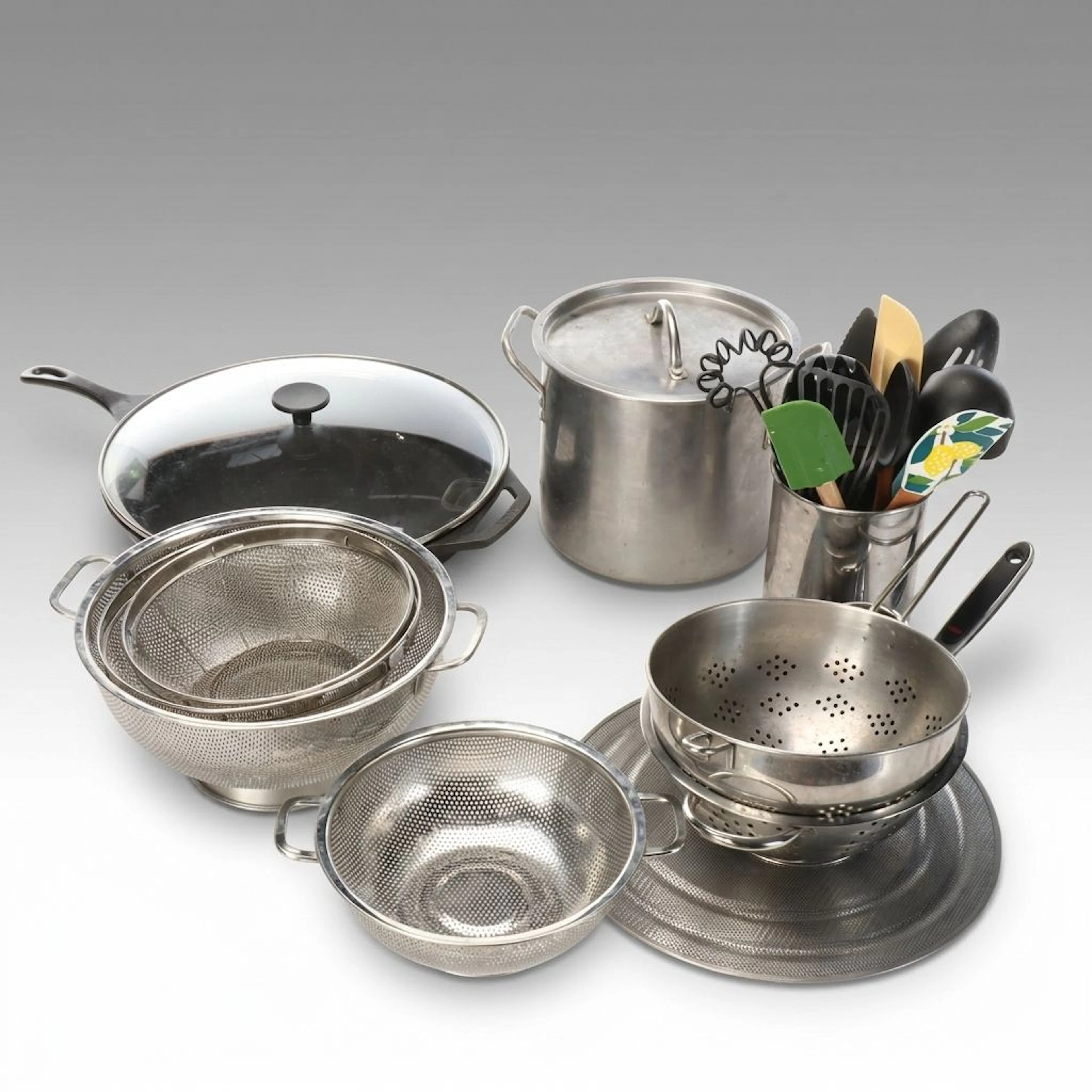 Lodge Cast Iron Skillet, Metal Colanders, and More Kitchenware